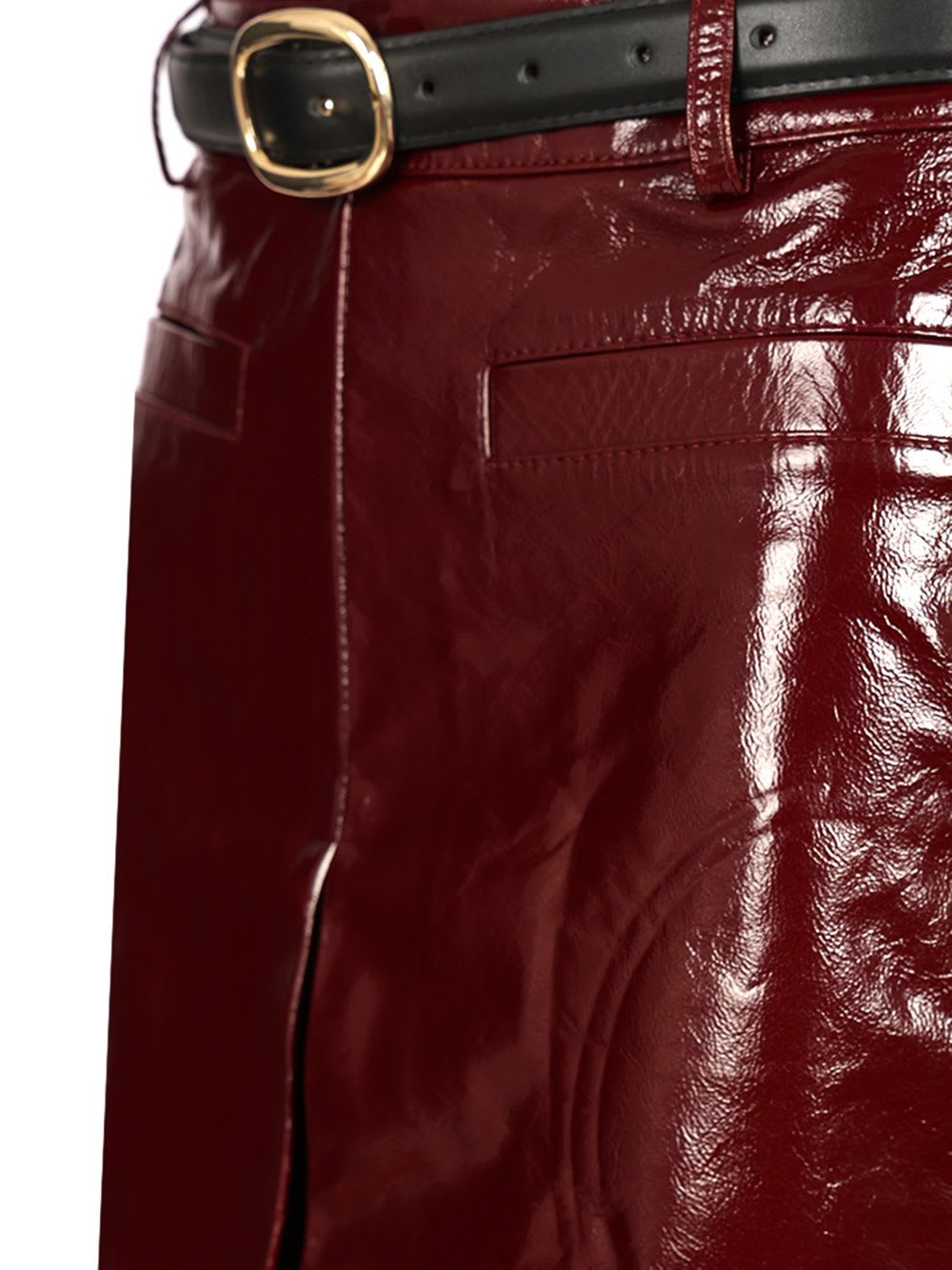 Self-portrait Belted Patent Leather Miniskirt In Red