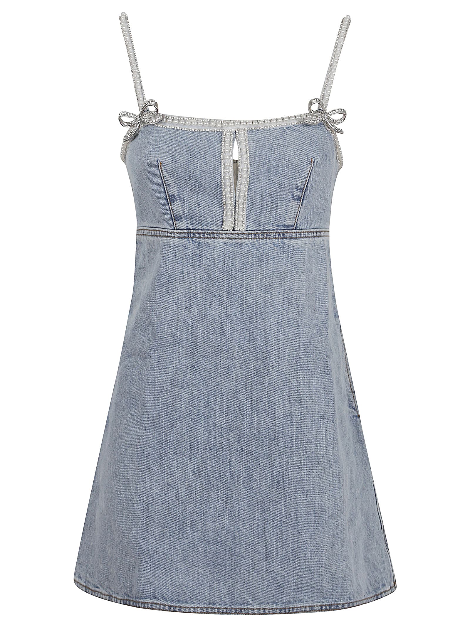 Light Blue Denim Pearl Mini Dress