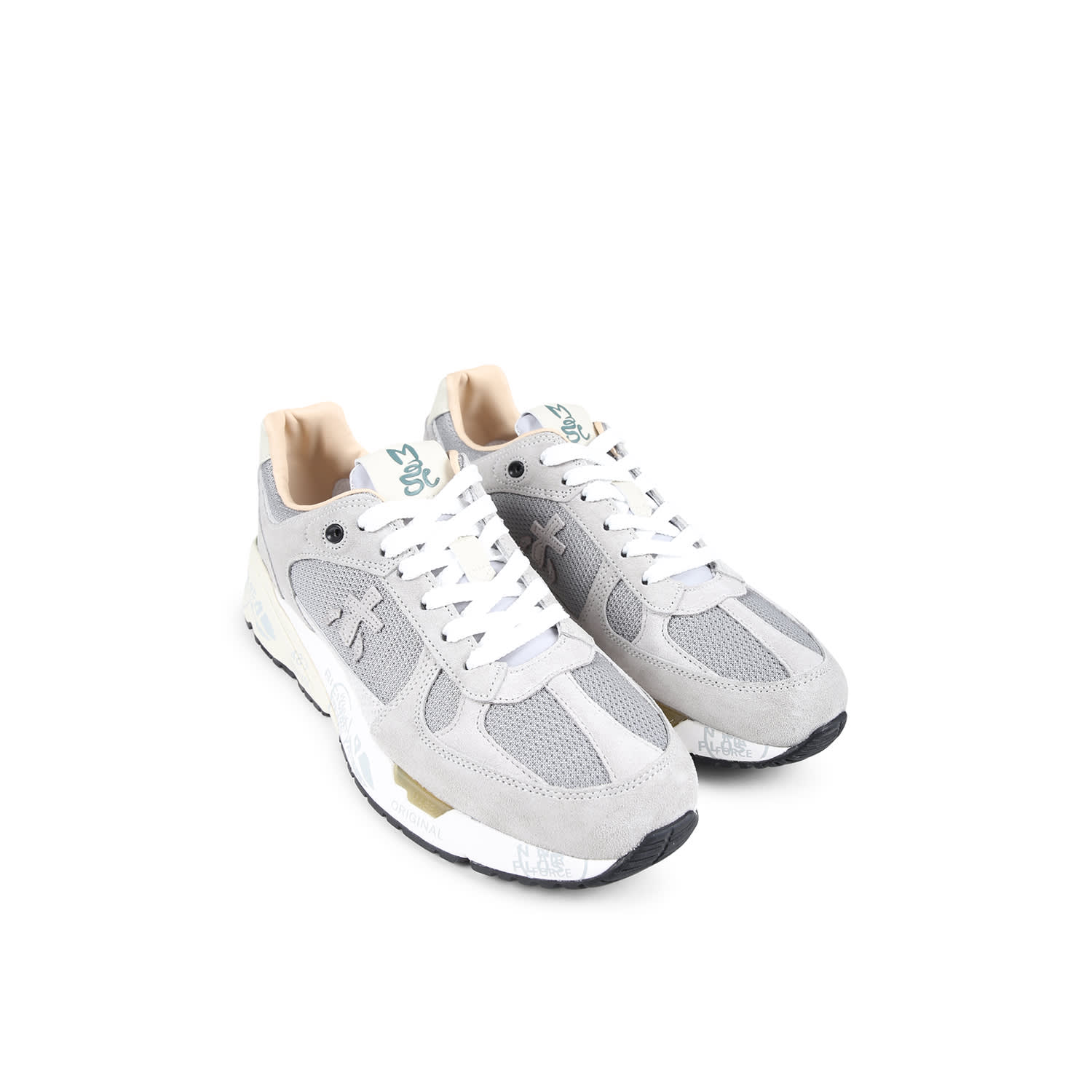 Shop Premiata Grey Mased Sneakers For Woman With Logo In Beige