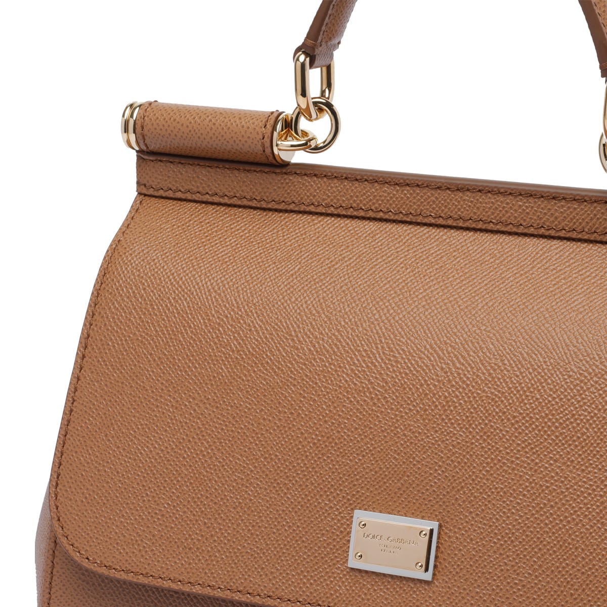 Dolce & Gabbana Large Sicily Top Handle Bag In Dauphine Leather In Brown