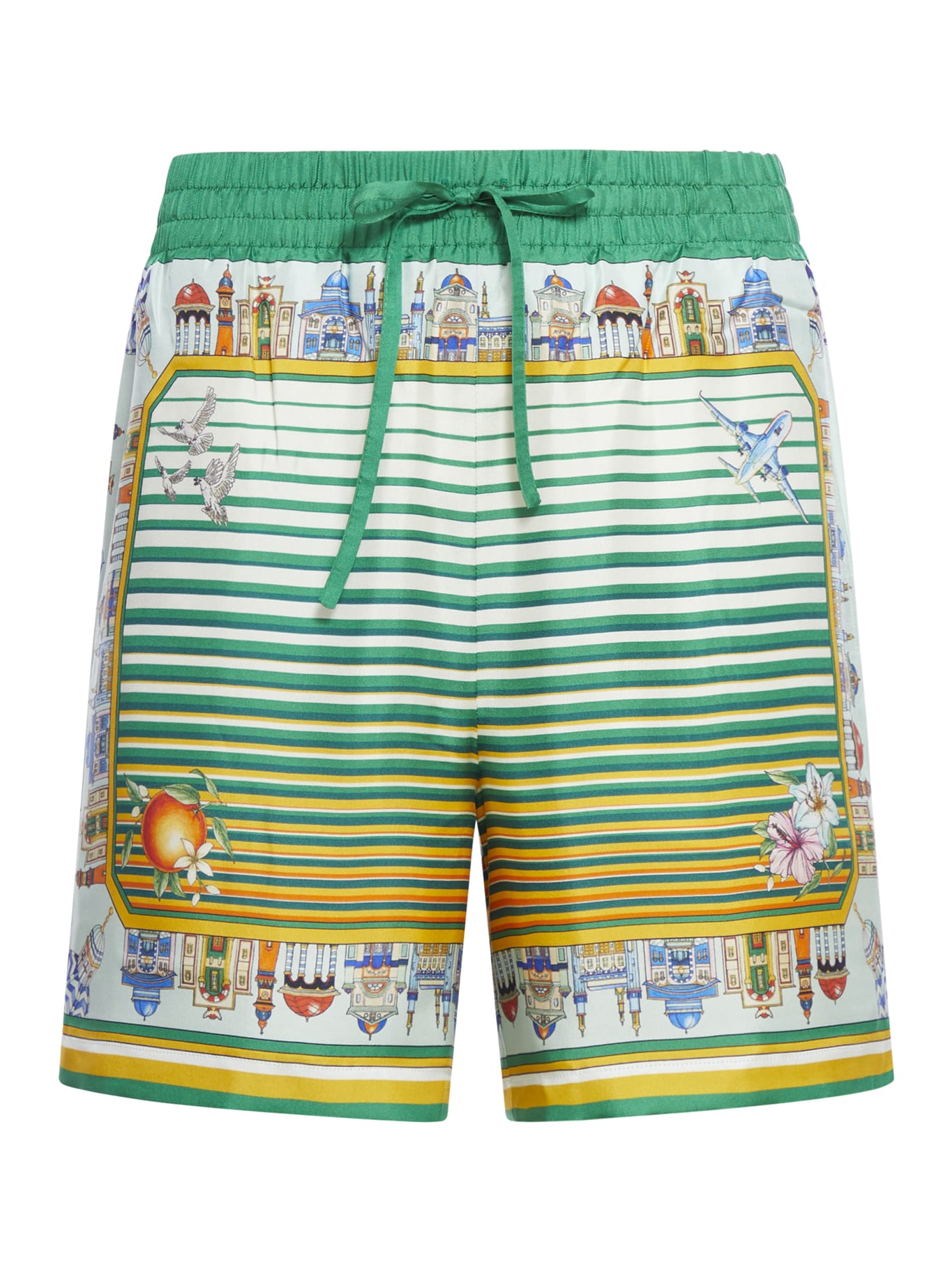 Casablanca Cityscape Print Silk Drawstring Shorts In Cityscape