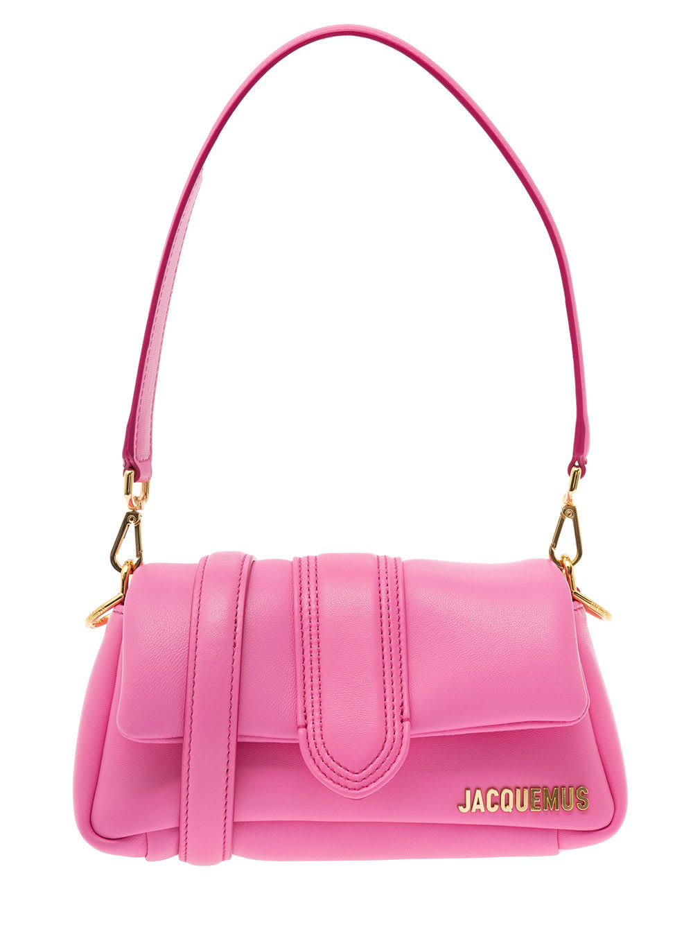Shop Jacquemus Le Petit Bambimou Pink Shoulder Bag With Logo Detail In Padded Leather Woman