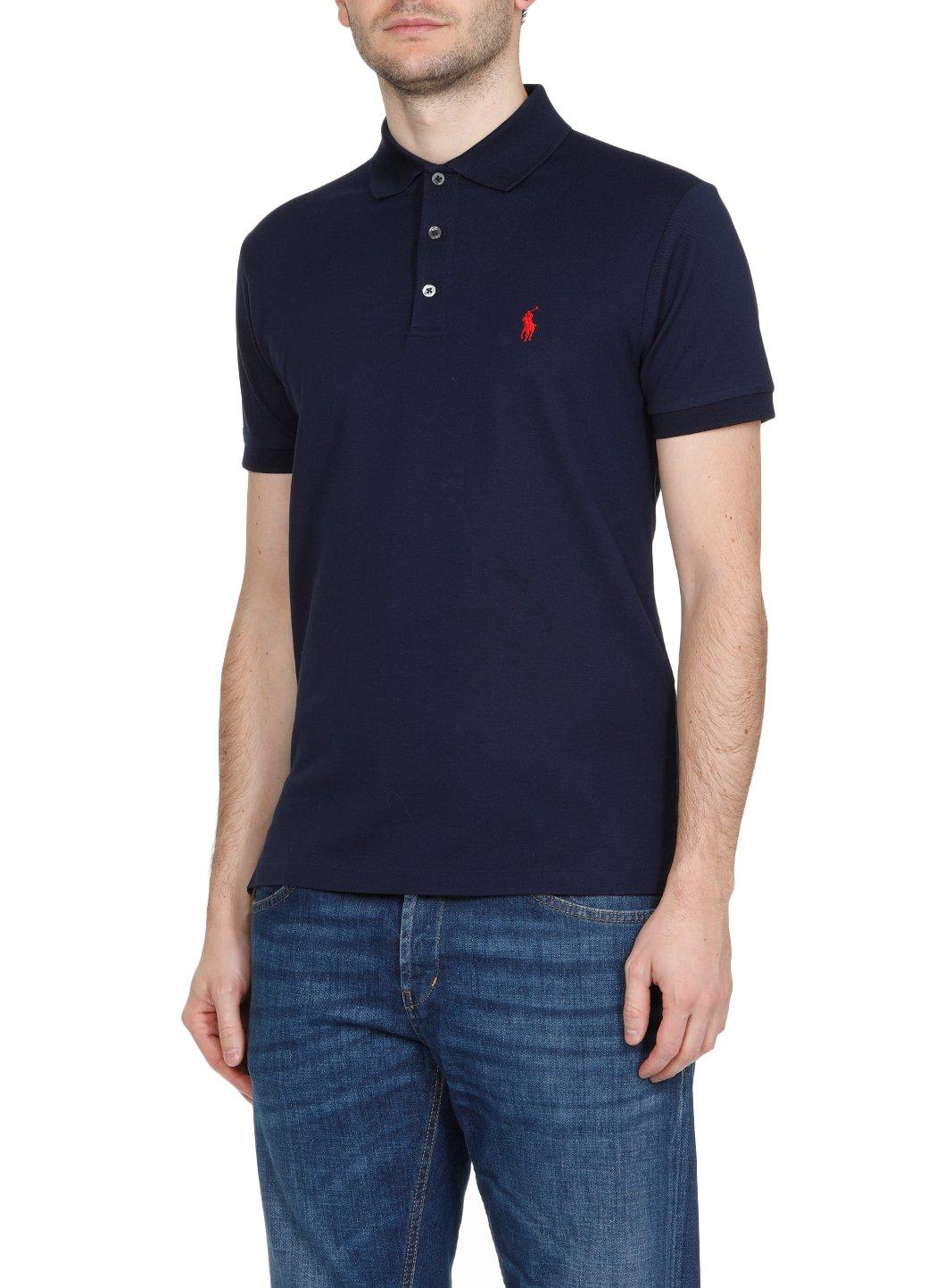 Shop Polo Ralph Lauren Logo Embroidered Slim-fit Polo Shirt Shirt In Bleu