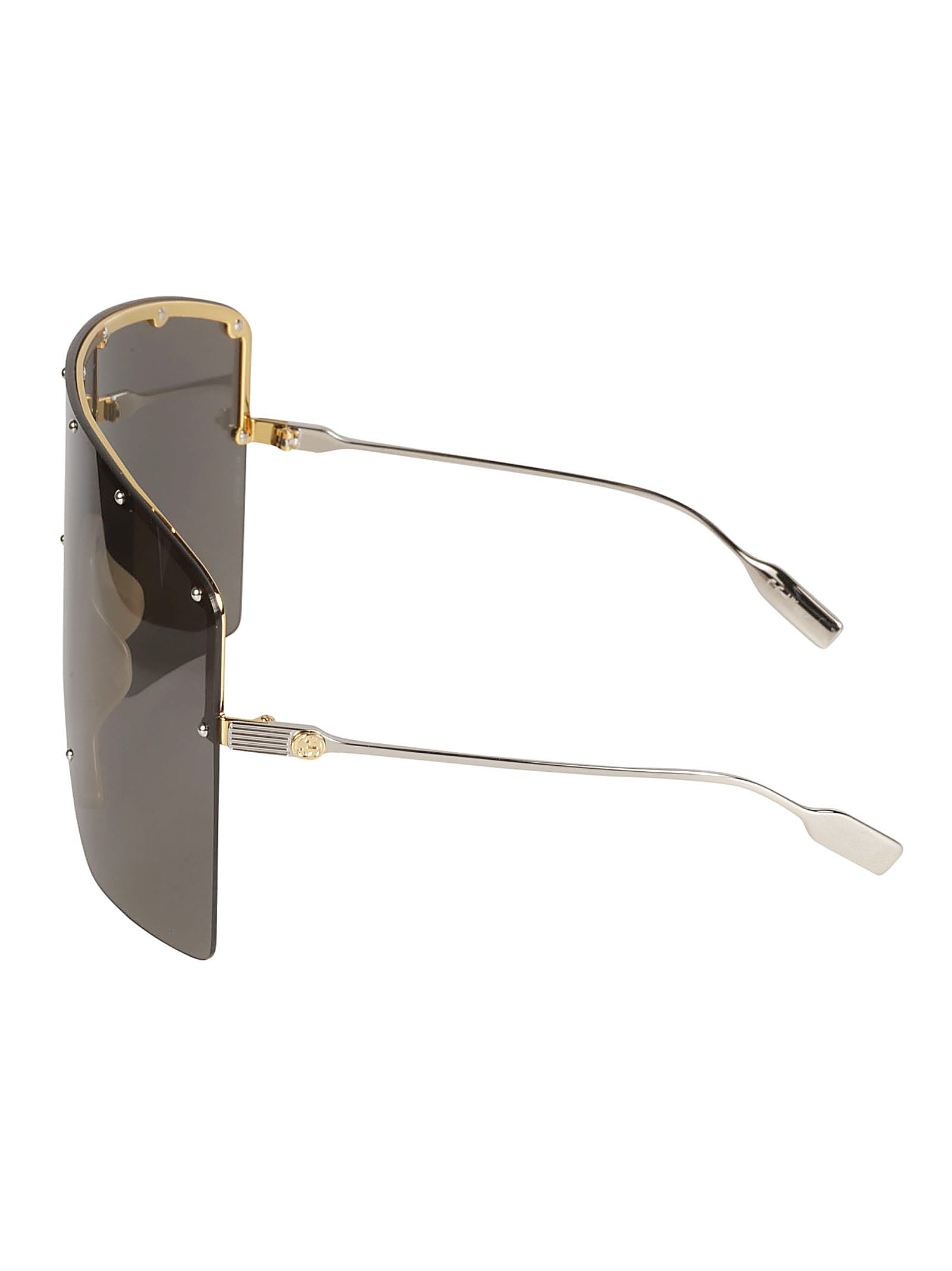 Shop Gucci Shield Studded Sunglasses In Gold/silver