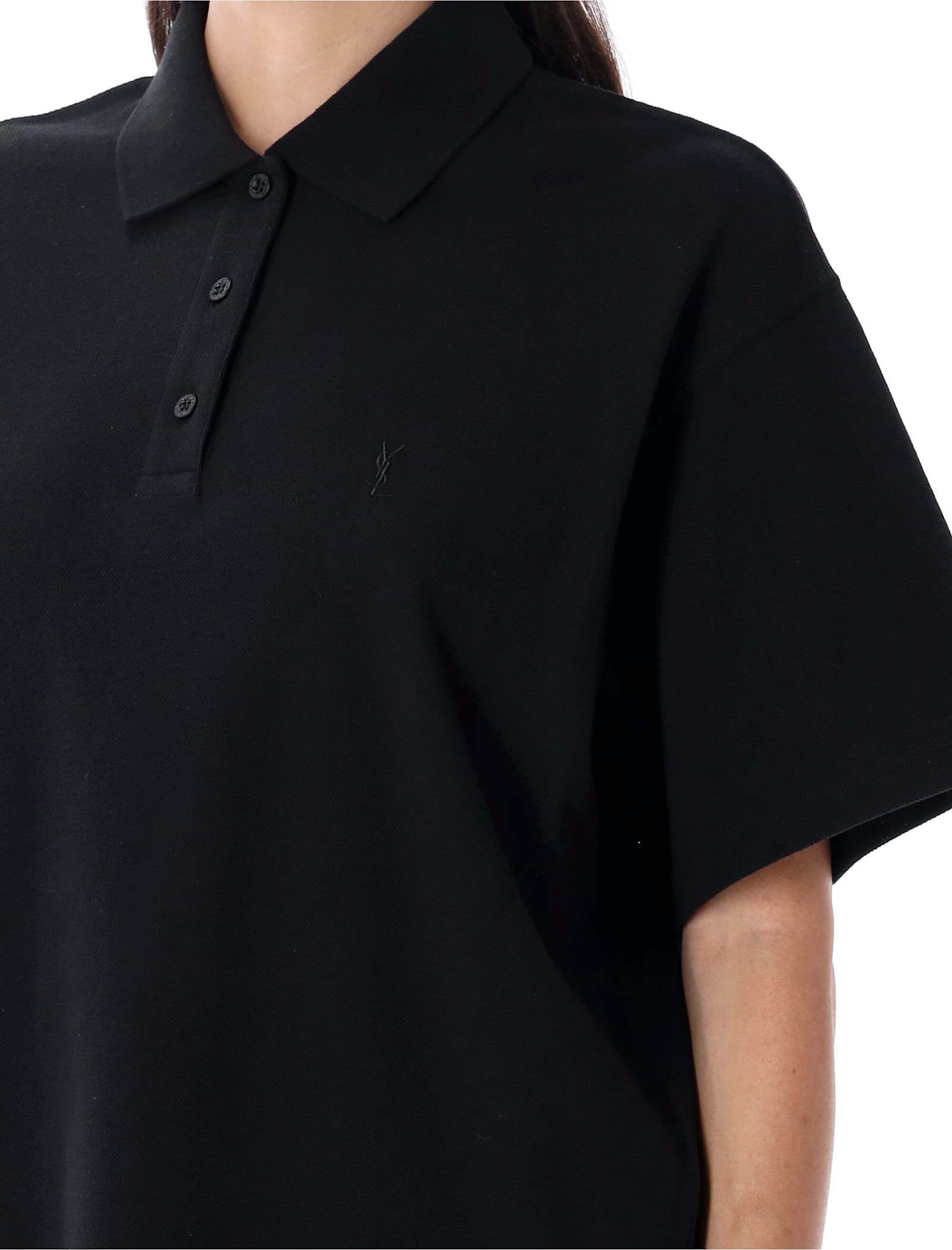 Saint Laurent Cassandre Polo Shirt In Black