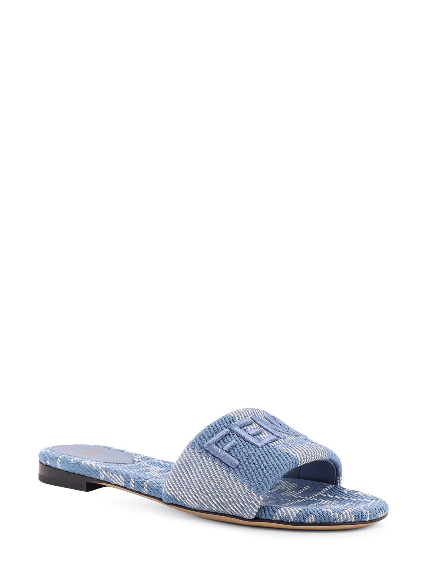 Fendi Logo-embroidered Slides In Blue