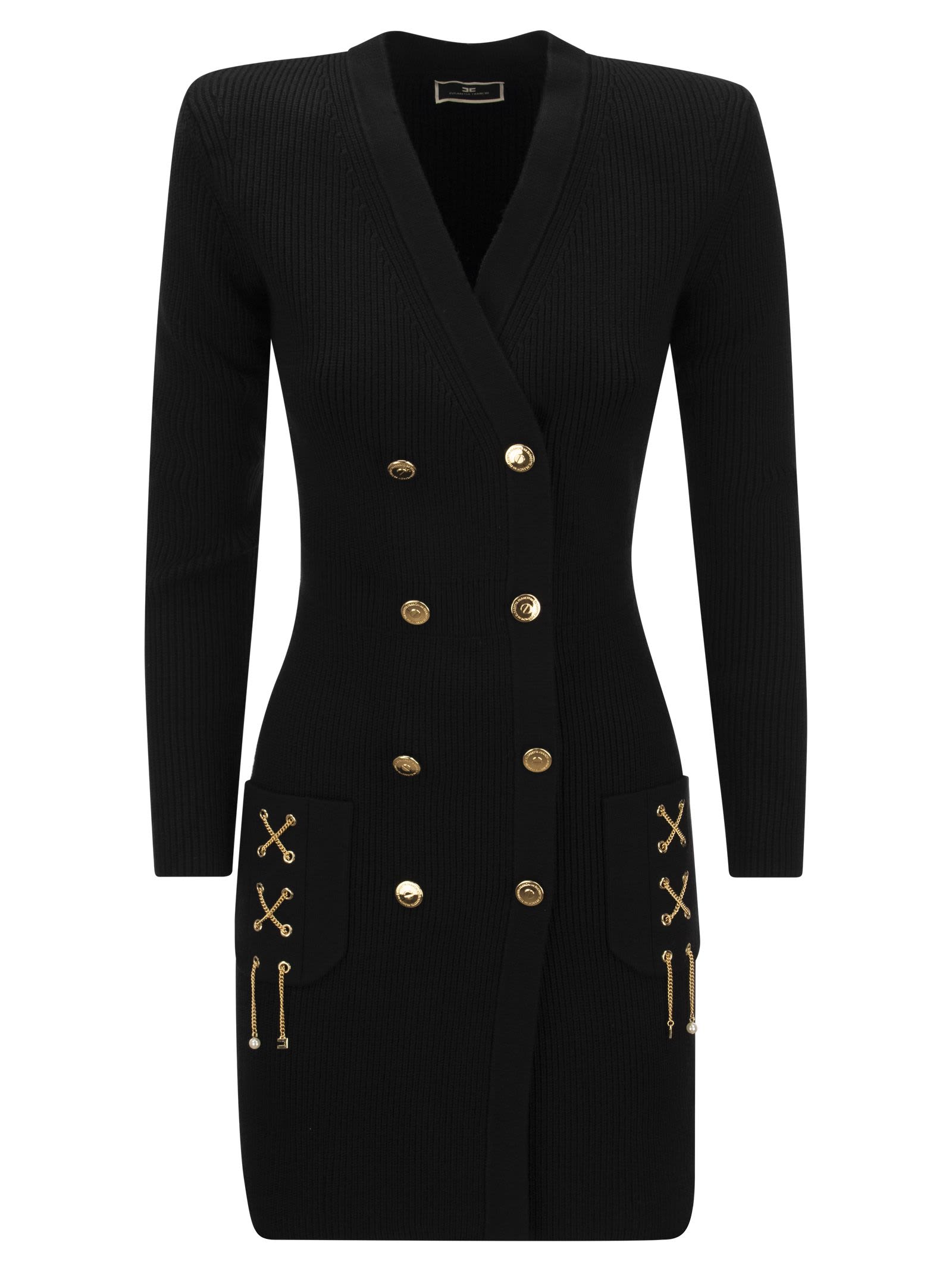 Elisabetta Franchi Double-breasted Coat Dress With Crossing Chains