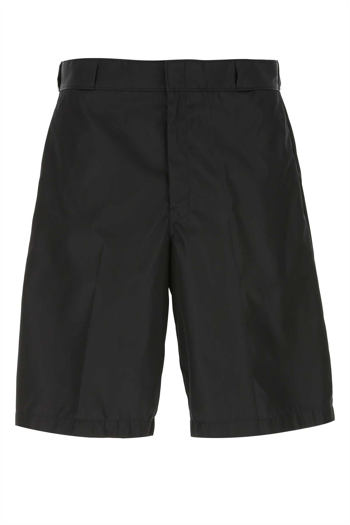 Shop Prada Black Re-nylon Bermuda Shorts In Nero