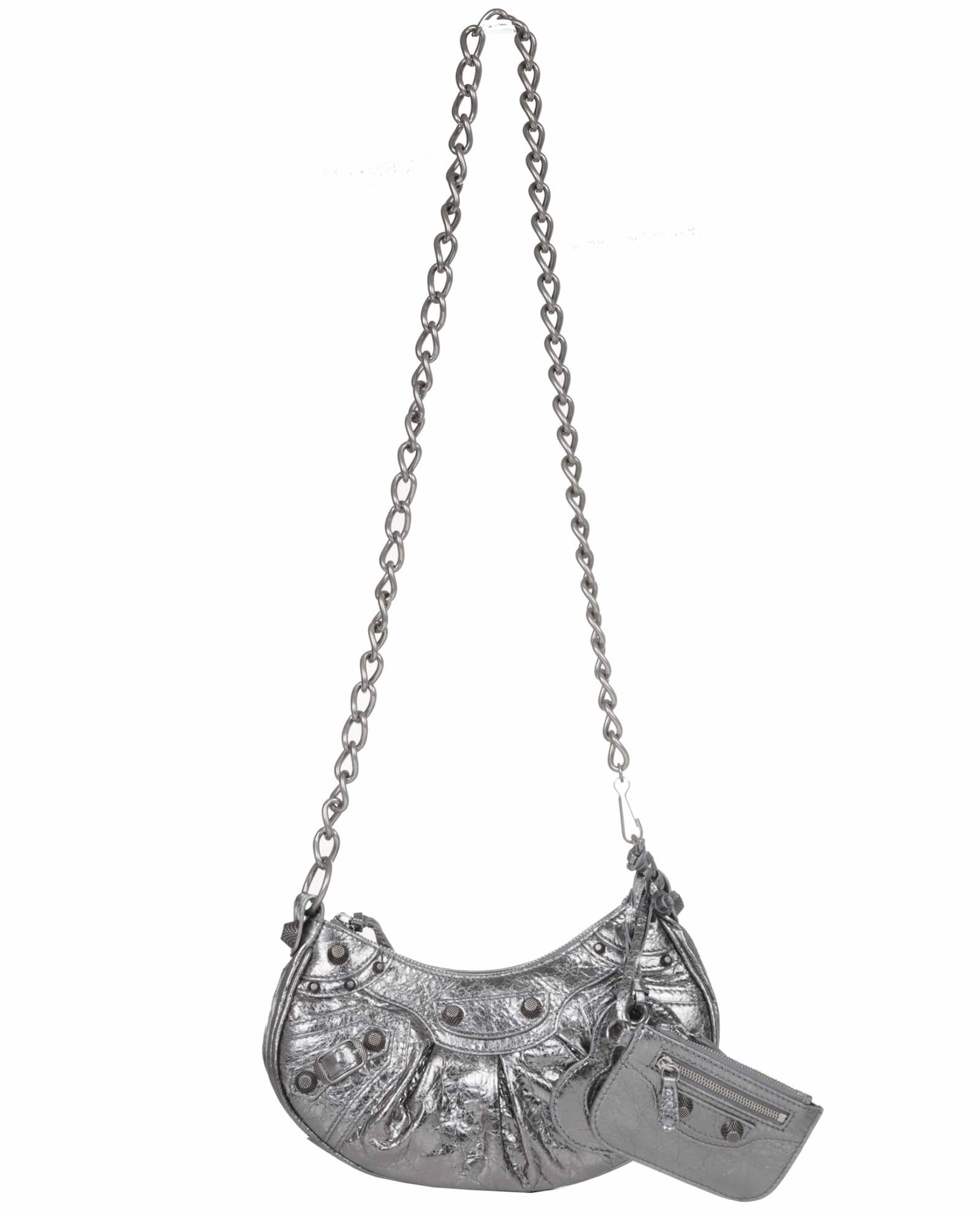 Balenciaga Silver Le Cagole Bag With Chain Xs