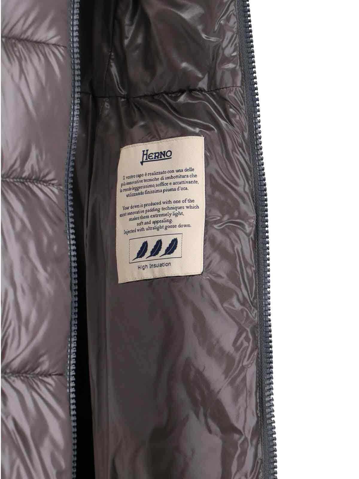 Herno Belted High Collar Long Quilted Shiny Jacket In Gray