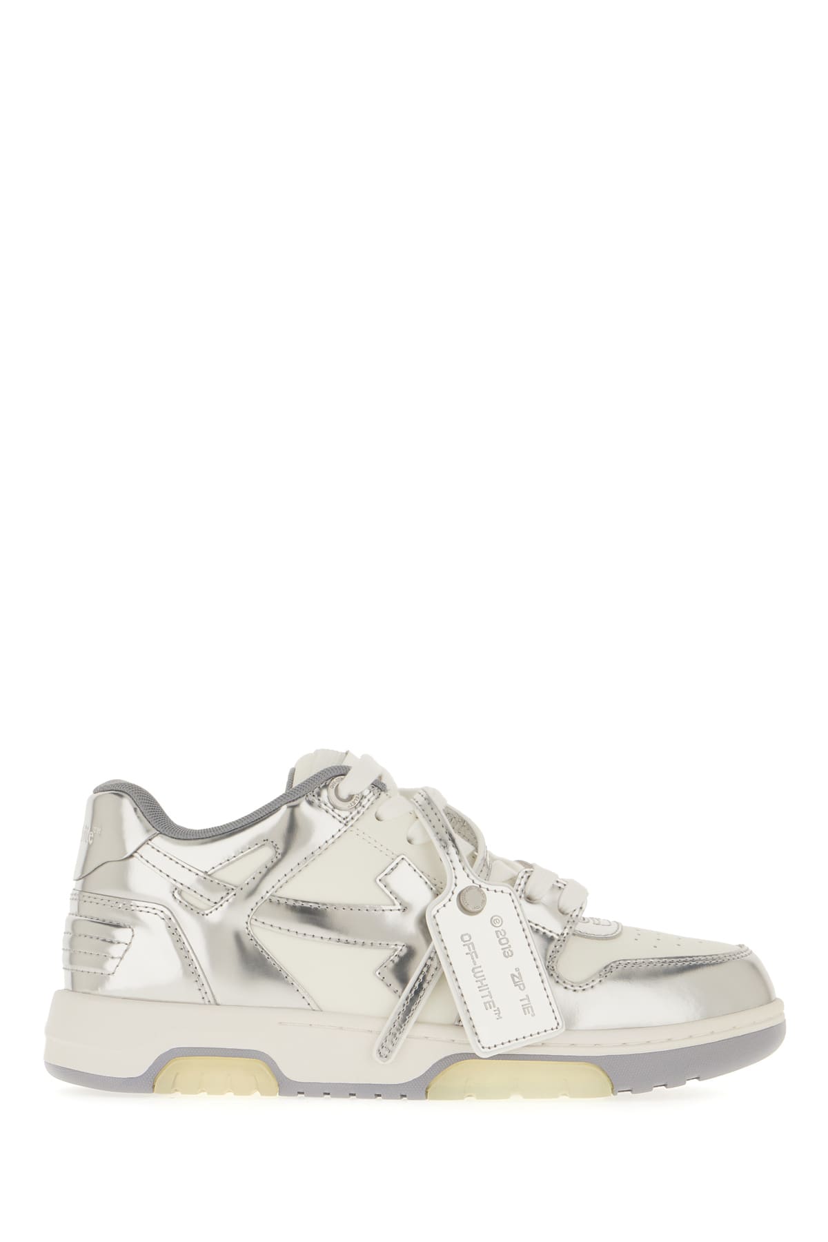 Off-white Two-tone Leather And Polyester Out Off Office Sneakers In White Silver