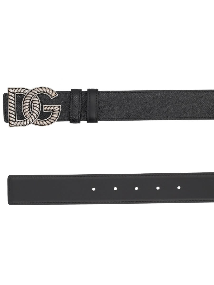 Dolce & Gabbana Black Belt With Logo Plaque On The Front In Leather Man In Black