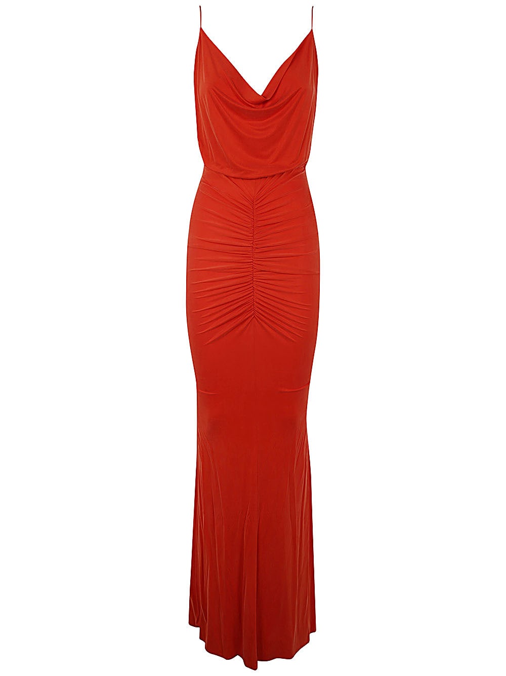 Elisabetta Franchi Long Dress With Drape In Coral