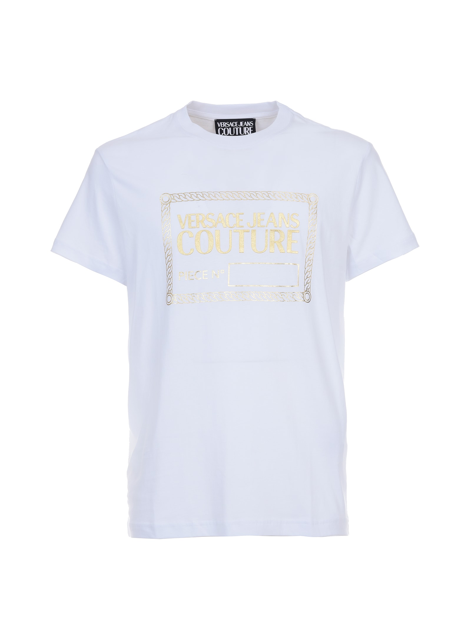 Versace Jeans Couture White & Gold T-shirt With Brand Name On Chest
