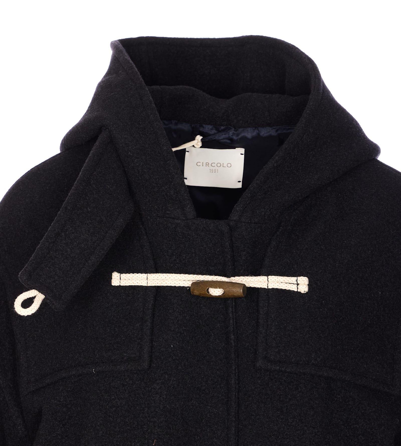 Circolo 1901 Hooded Wool Blend Jacket And Pockets In Black