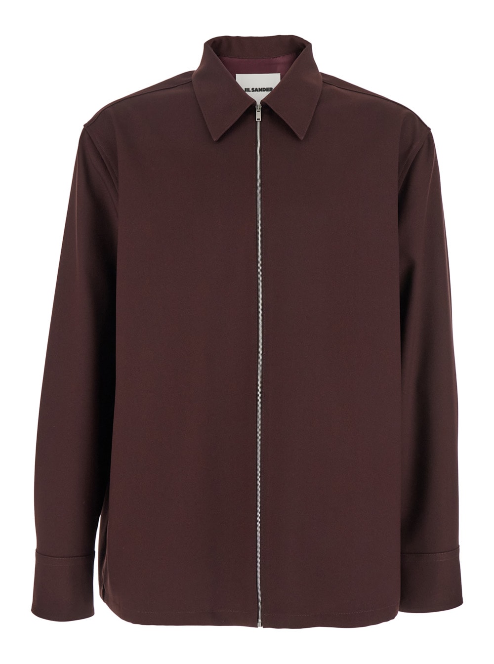 Jil Sander Bordeaux Shirt With Classic Collar And Front Zip Closure In Tech Fabric Man In Burgundy