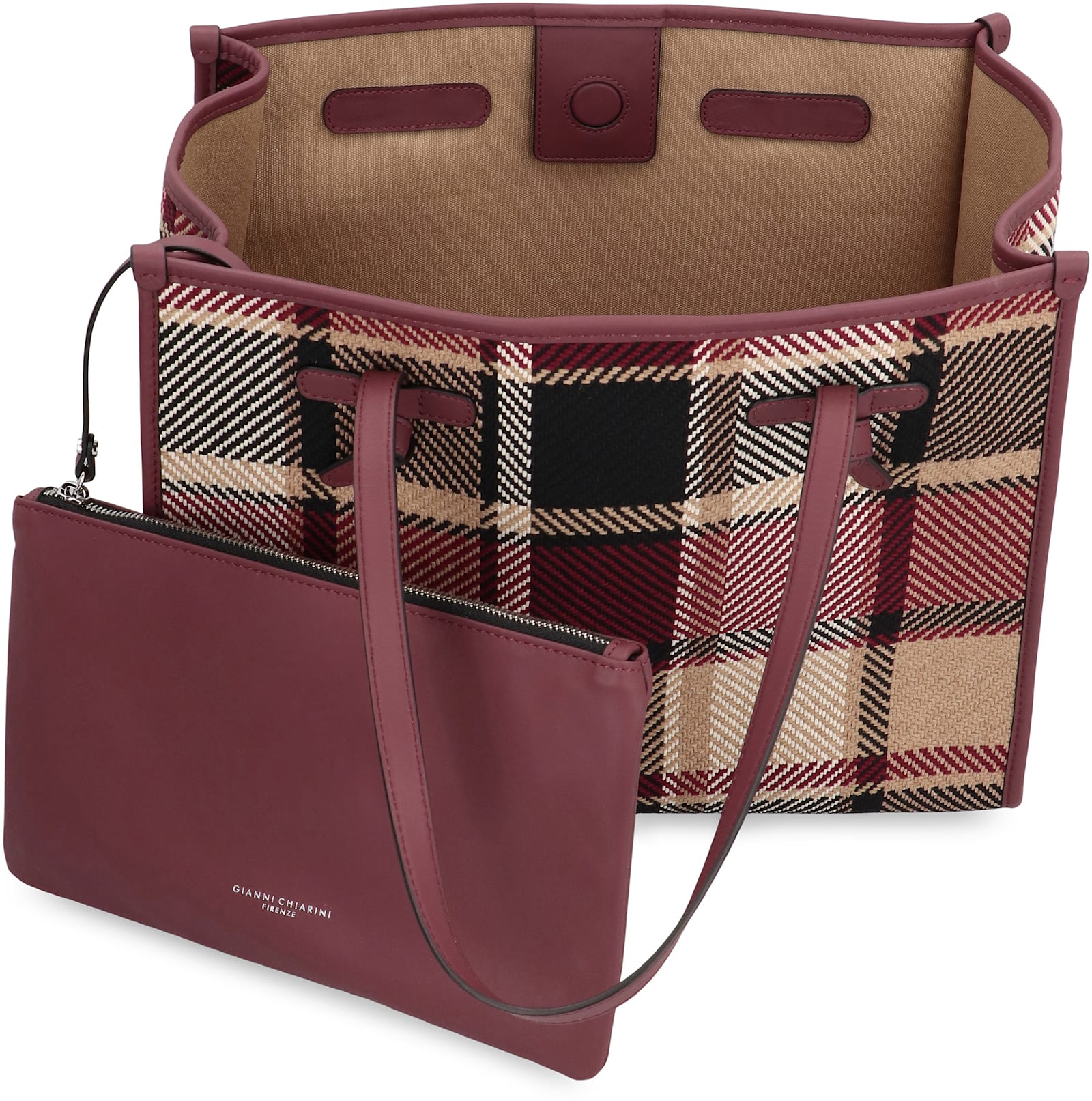 Gianni Chiarini Marcella Plaid Leather-trimmed Tote Bag In Multi