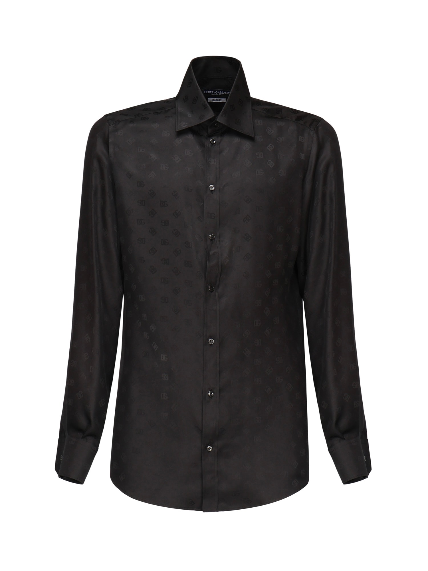 Dolce & Gabbana Jacquard Logo Short Sleeve Shirt In Black