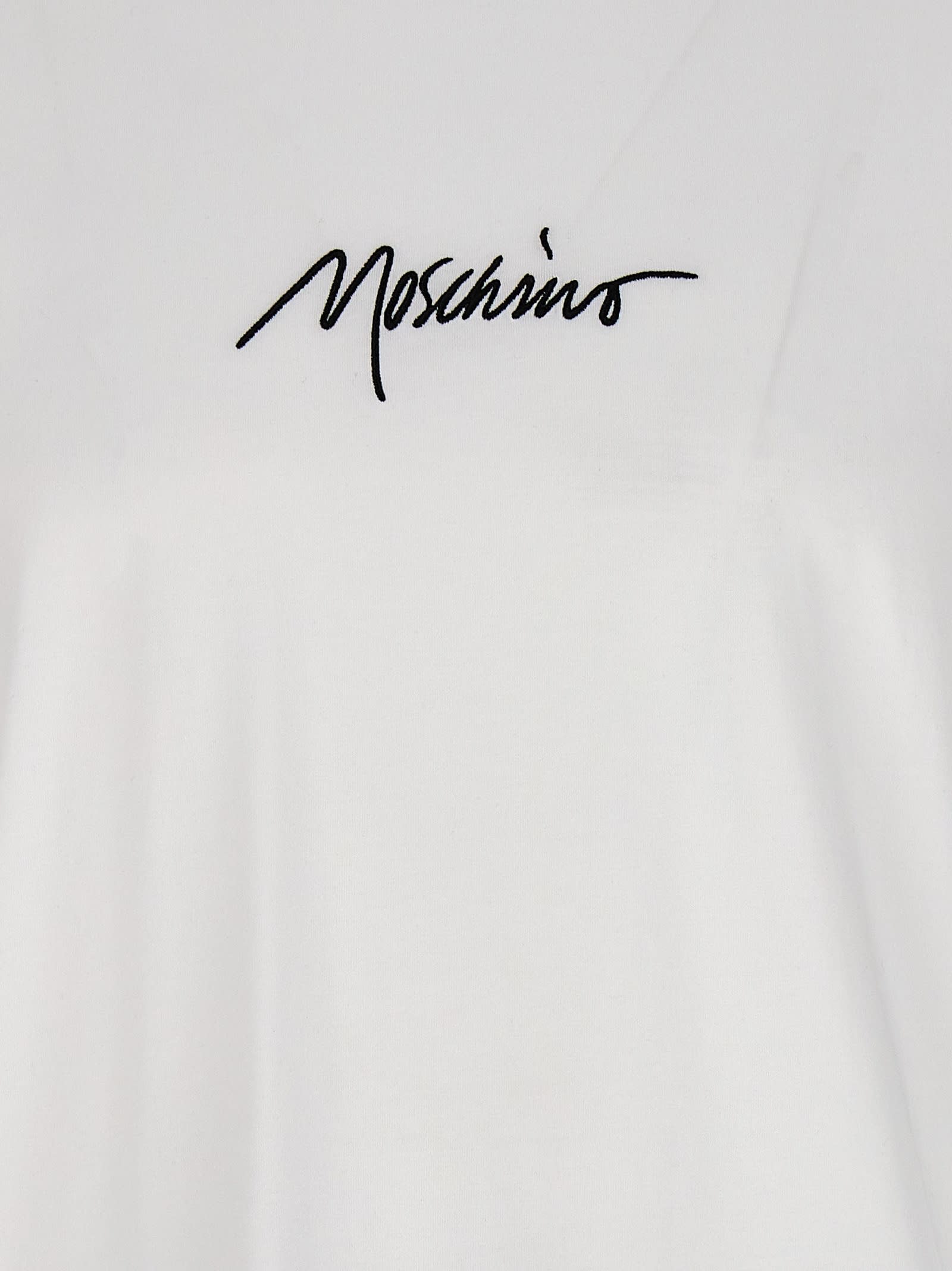 Shop Moschino Logo Embroidery T-shirt In Bianco