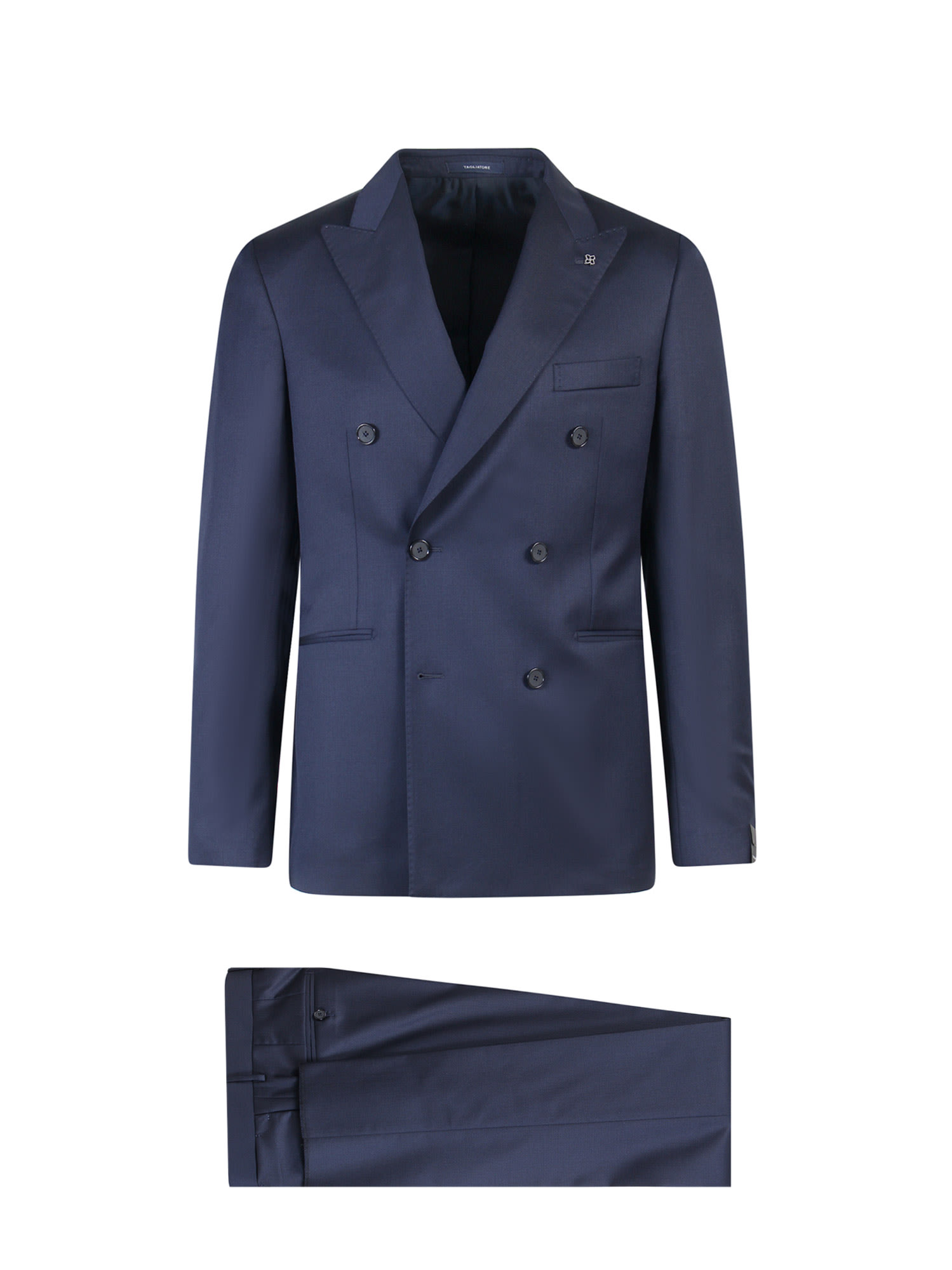 Tagliatore Virgin Wool Suit With Removable Iconic Brooch In Blue