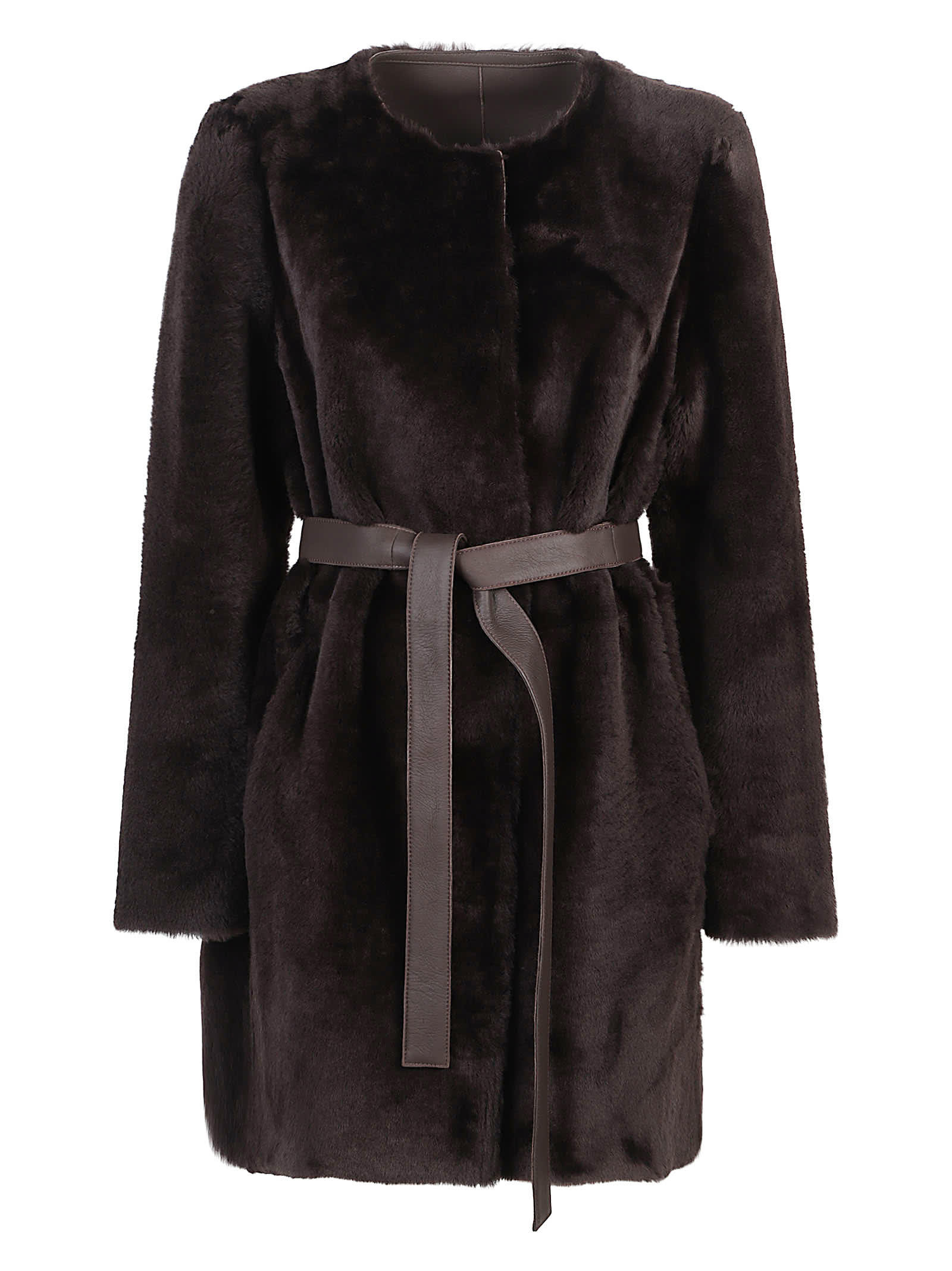 Desa 1972 Reversible Round Neck Shearling Caban In Brown