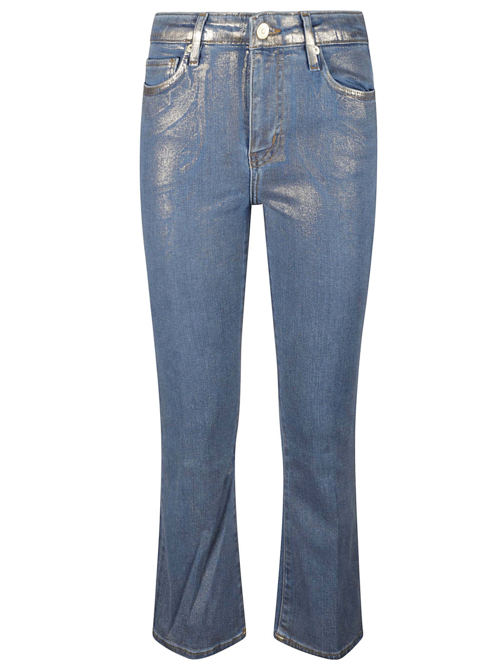 Shop Frame Metallic Detail Buttoned Jeans In Azure