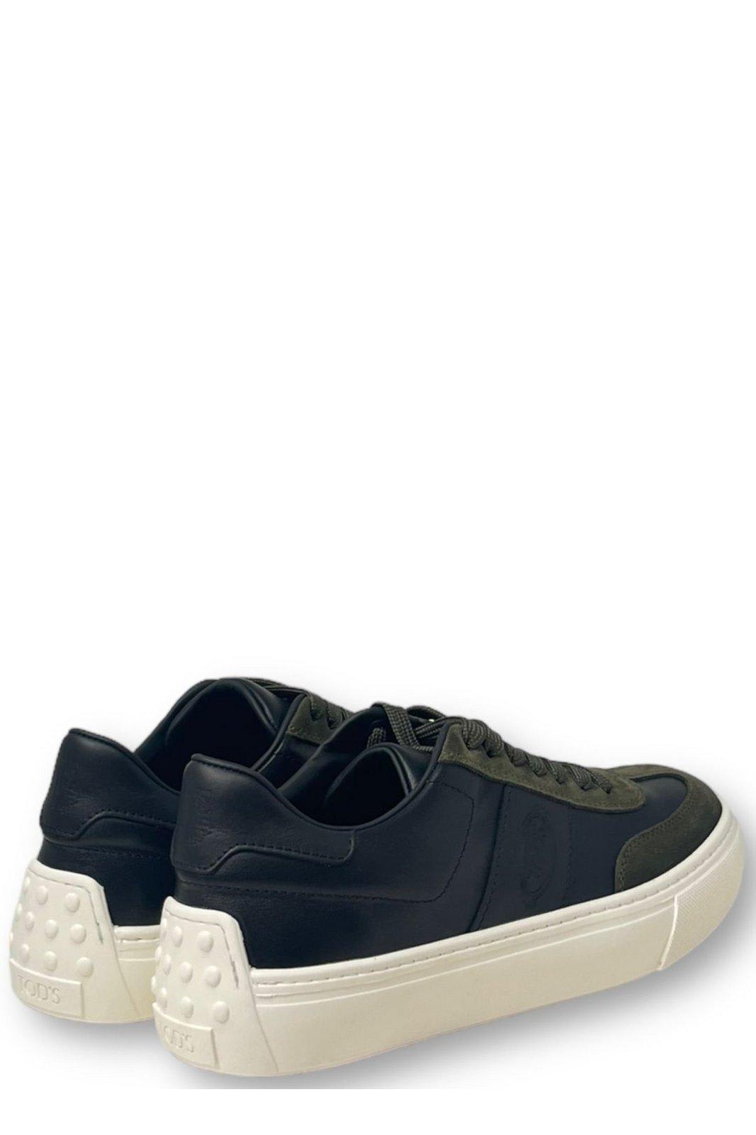 Shop Tod's Panelled Logo Debossed Sneakers In Black, Green