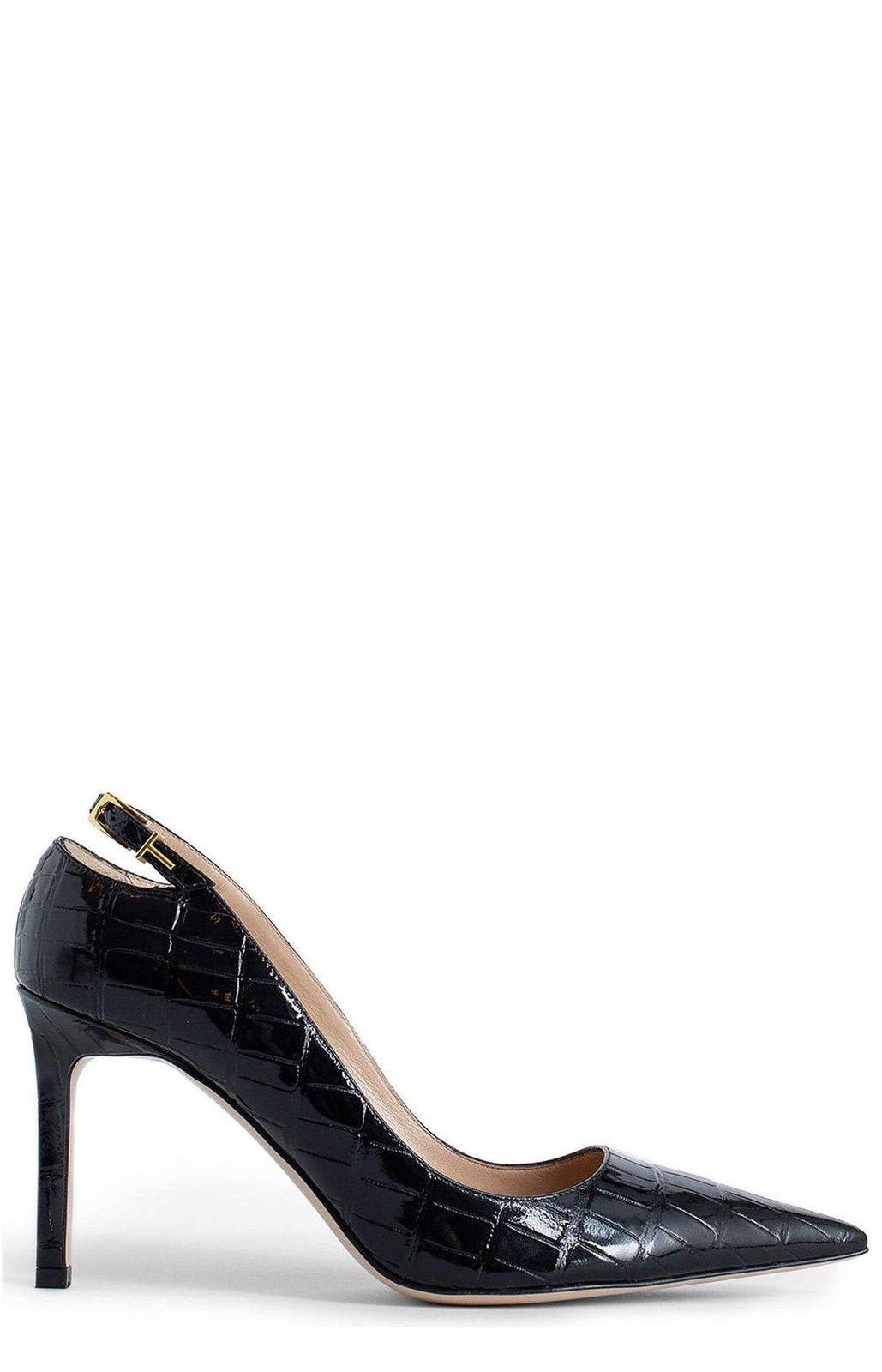 Shop Tom Ford Embossed Pointed Toe Pumps In Black