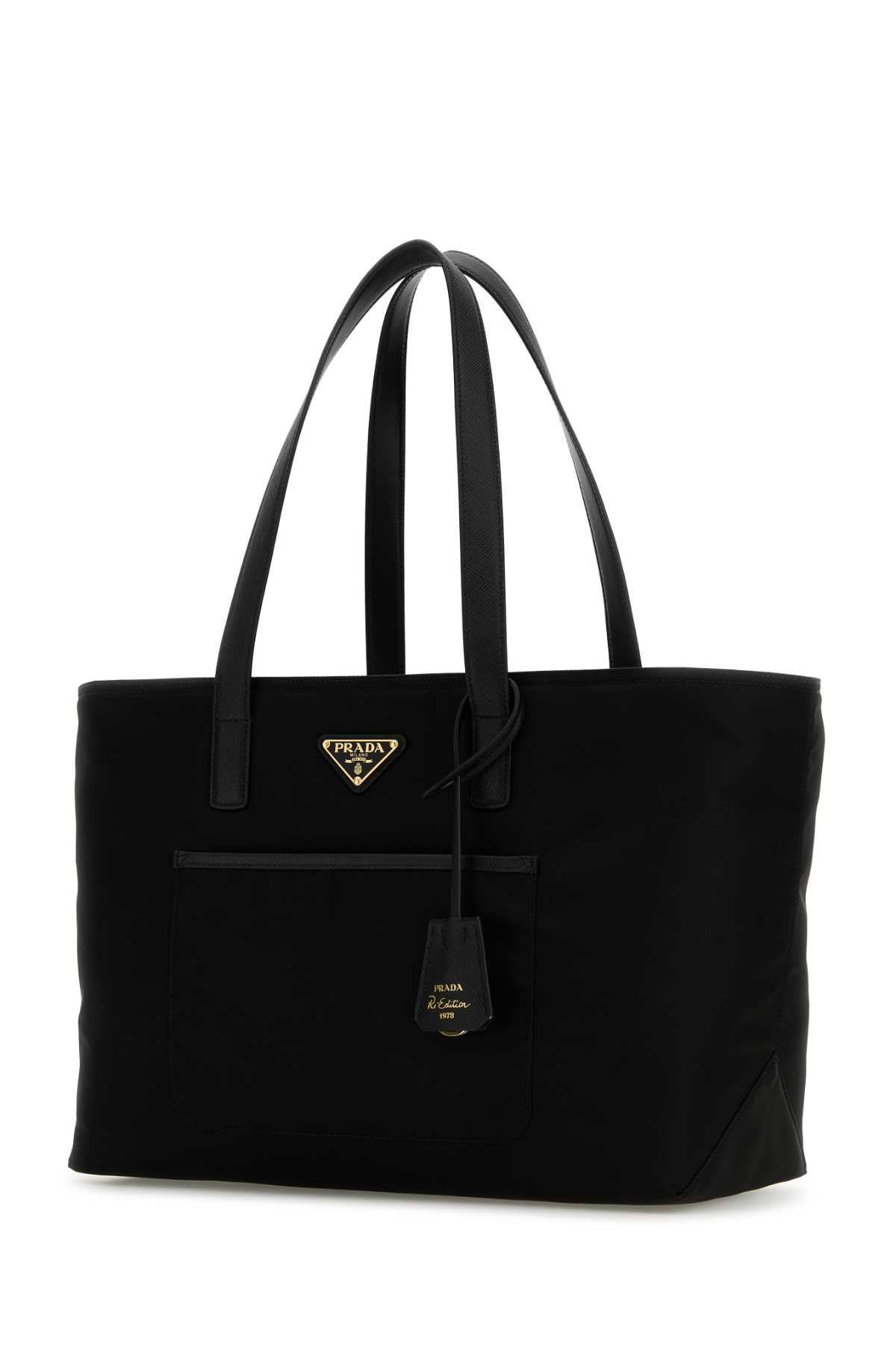Prada Black Re-nylon Shopping Bag In Black