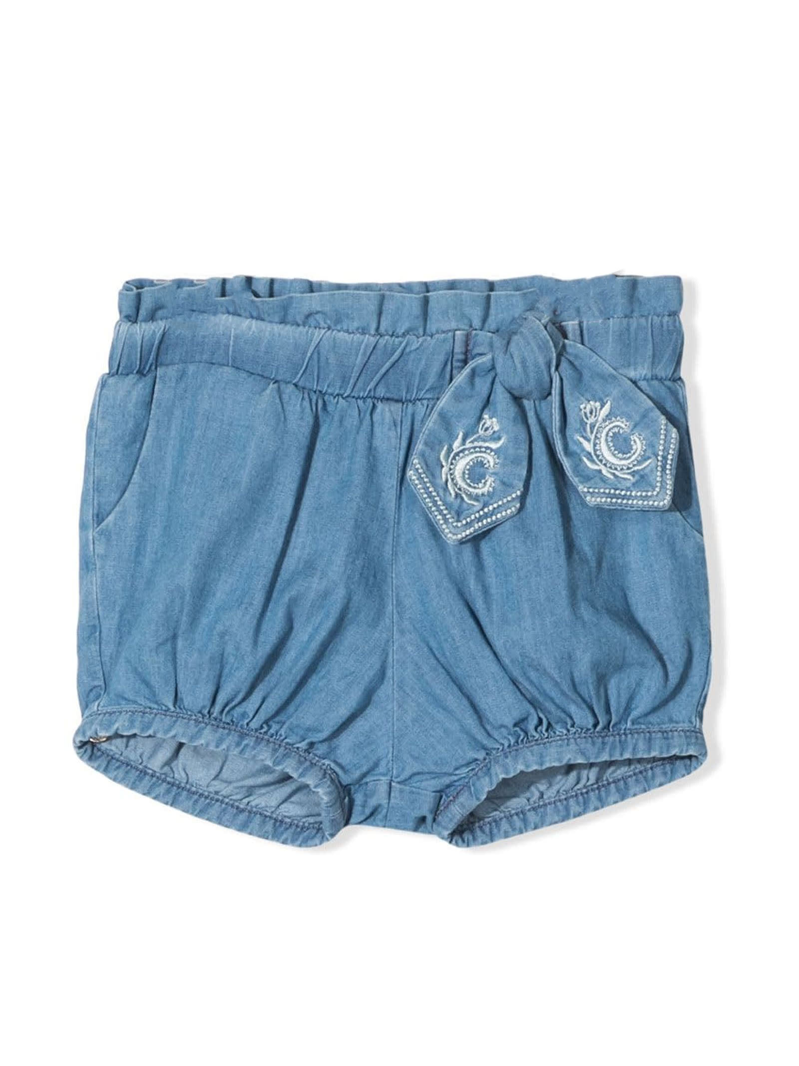 Chloé Kids' Blue Cotton Shorts In Jeans