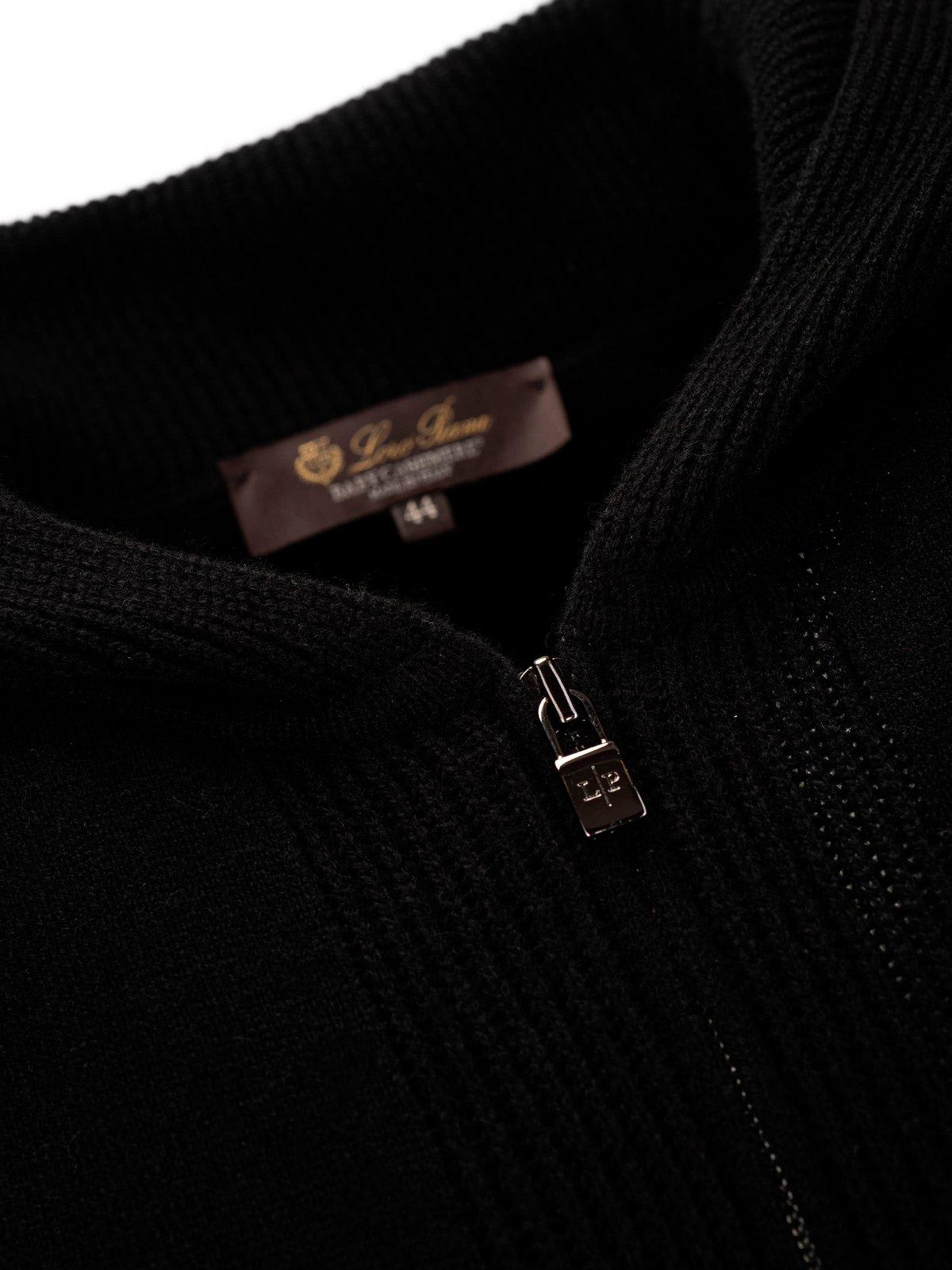 Shop Loro Piana Merano Zipped Knitted Hoodie In Black