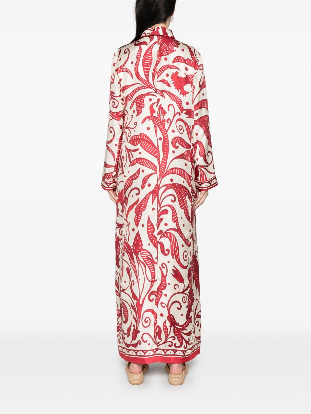 F.r.s For Restless Sleepers Printed Silk Long Shirtdress In Red