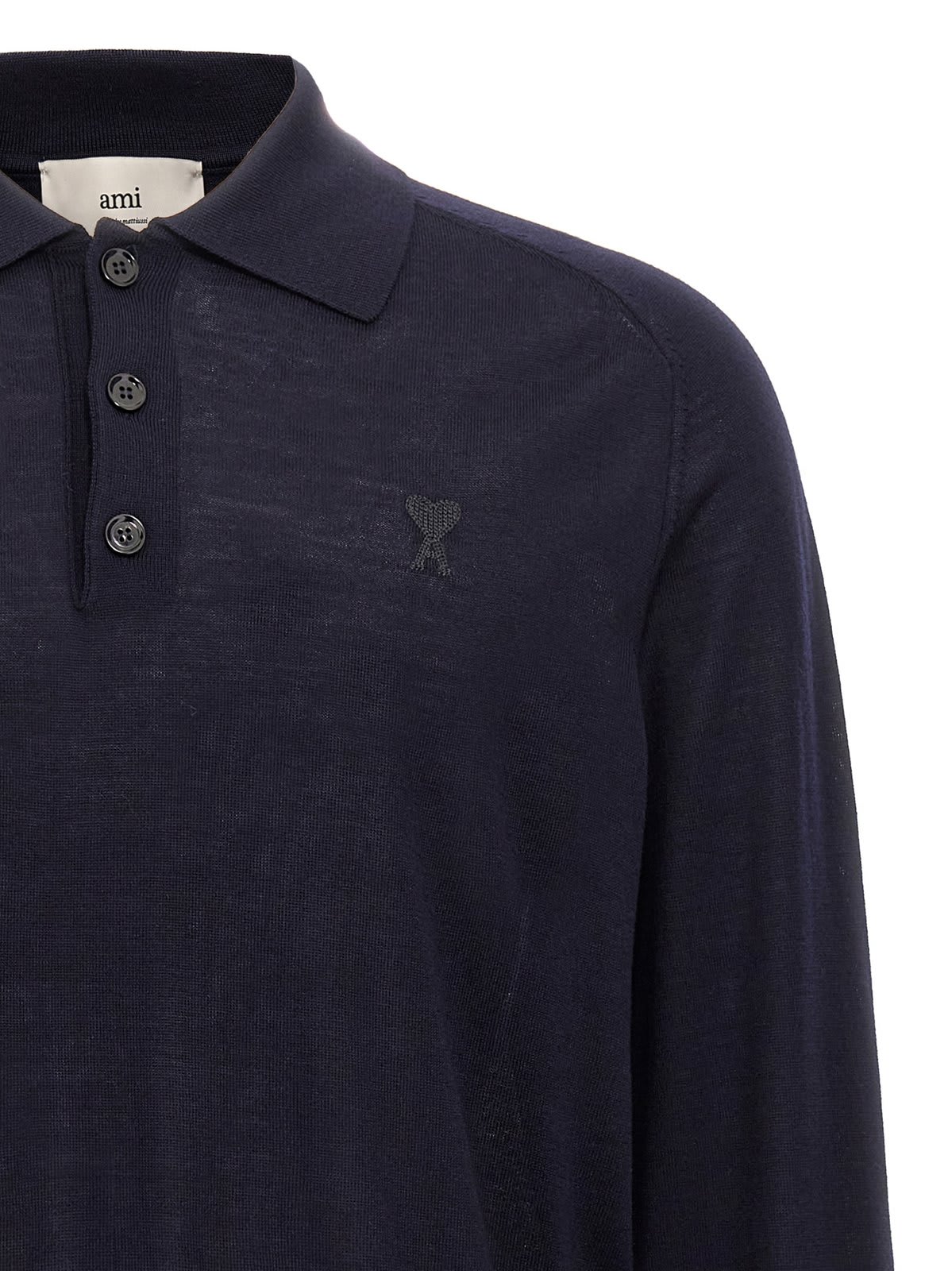 Shop Ami Alexandre Mattiussi Paris Ami De Coeur Knitted Polo Shirt In 430 Night Blue