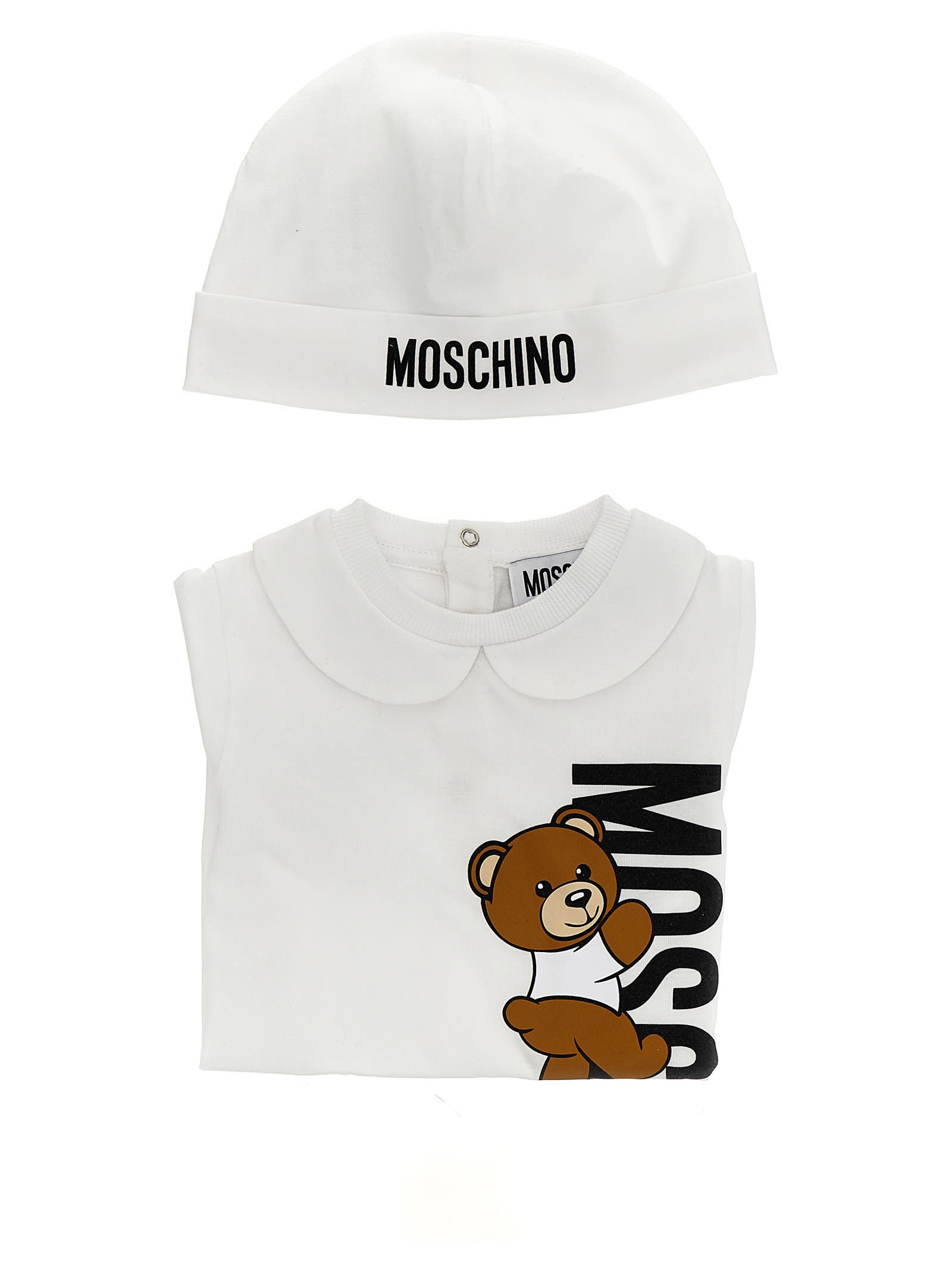 Moschino Babies' Bib + Cap In White