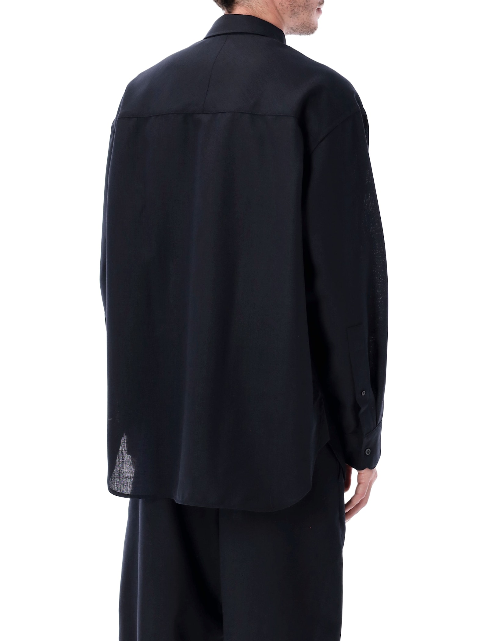 Studio Nicholson Oversized Wool Navy Blue Shirt In Blue