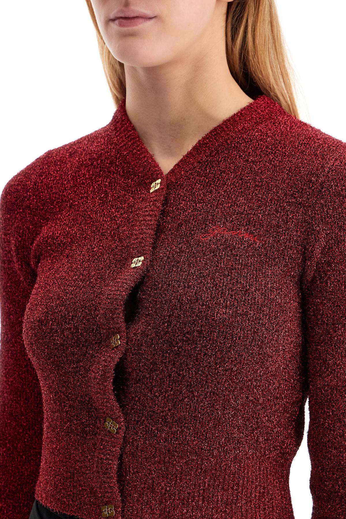 Shop Ganni Sparkling Cardigan In Racing Red (red)