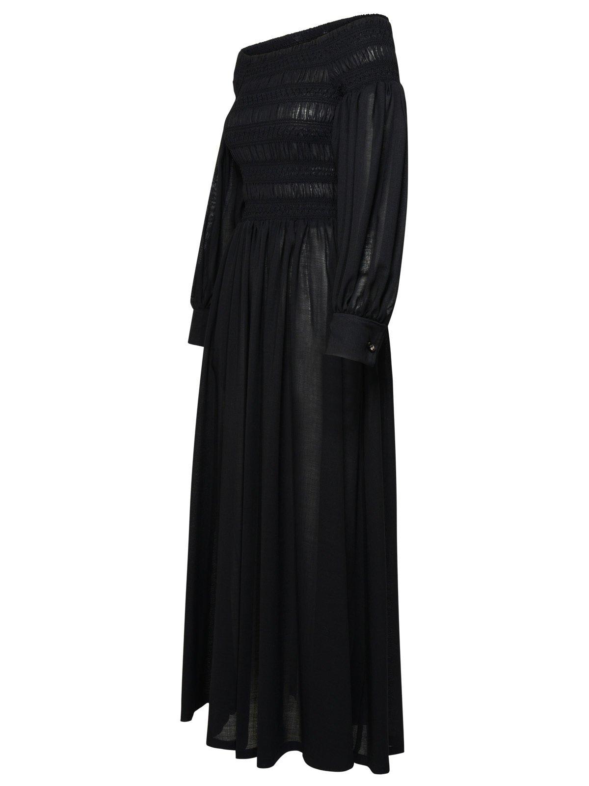 Shop Max Mara Off-shoulder Long-sleeved Dress In Black