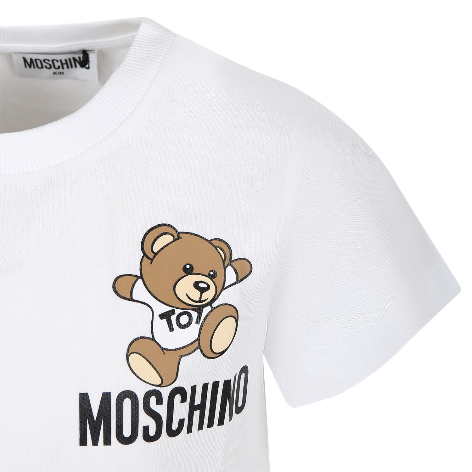Shop Moschino White T-shirt For Kids With Teddy Bear And Logo