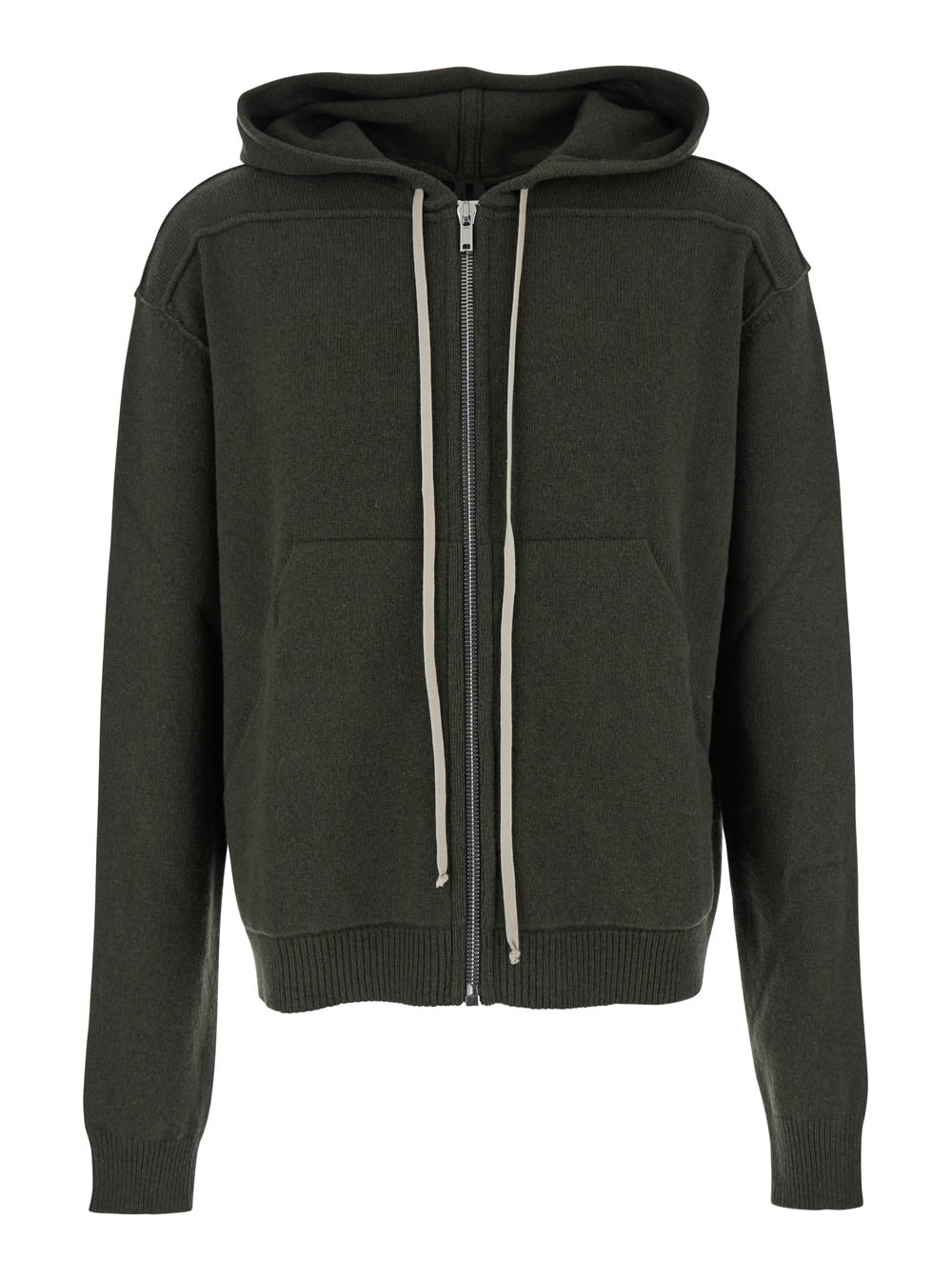 Rick Owens Green Sweatshirt With Contrasting Drawstring Hood In Cashmere And Wool Man In Green