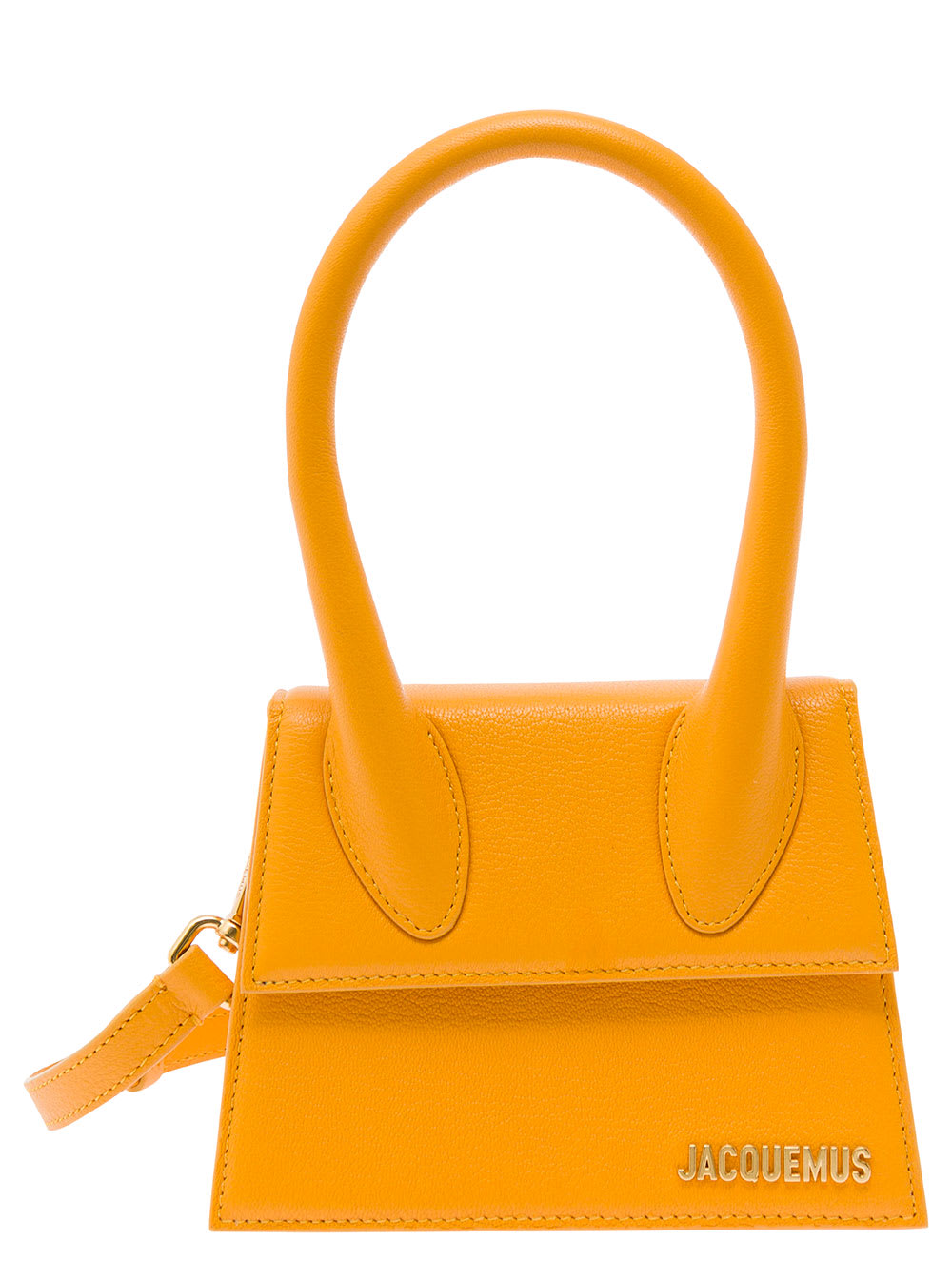 Shop Jacquemus Le Chiquito Moyen Orange Handbag With Logo Lettering Detail In Leather Woman