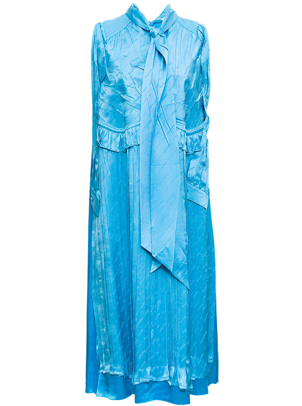 Balenciaga Light Blue Jacquard Silk Dress With Patches
