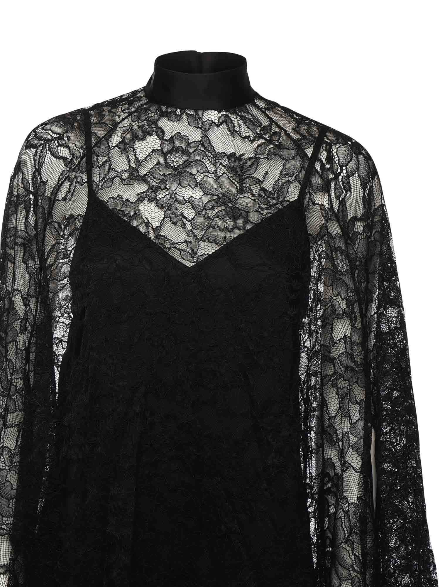 Pinko High-neck Lace Dress In Black