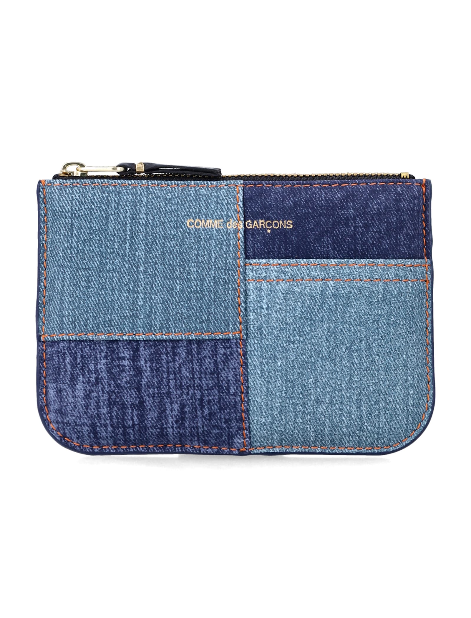 Comme Des Garçons Wallet Denim Effect Leather Pouch In Blue