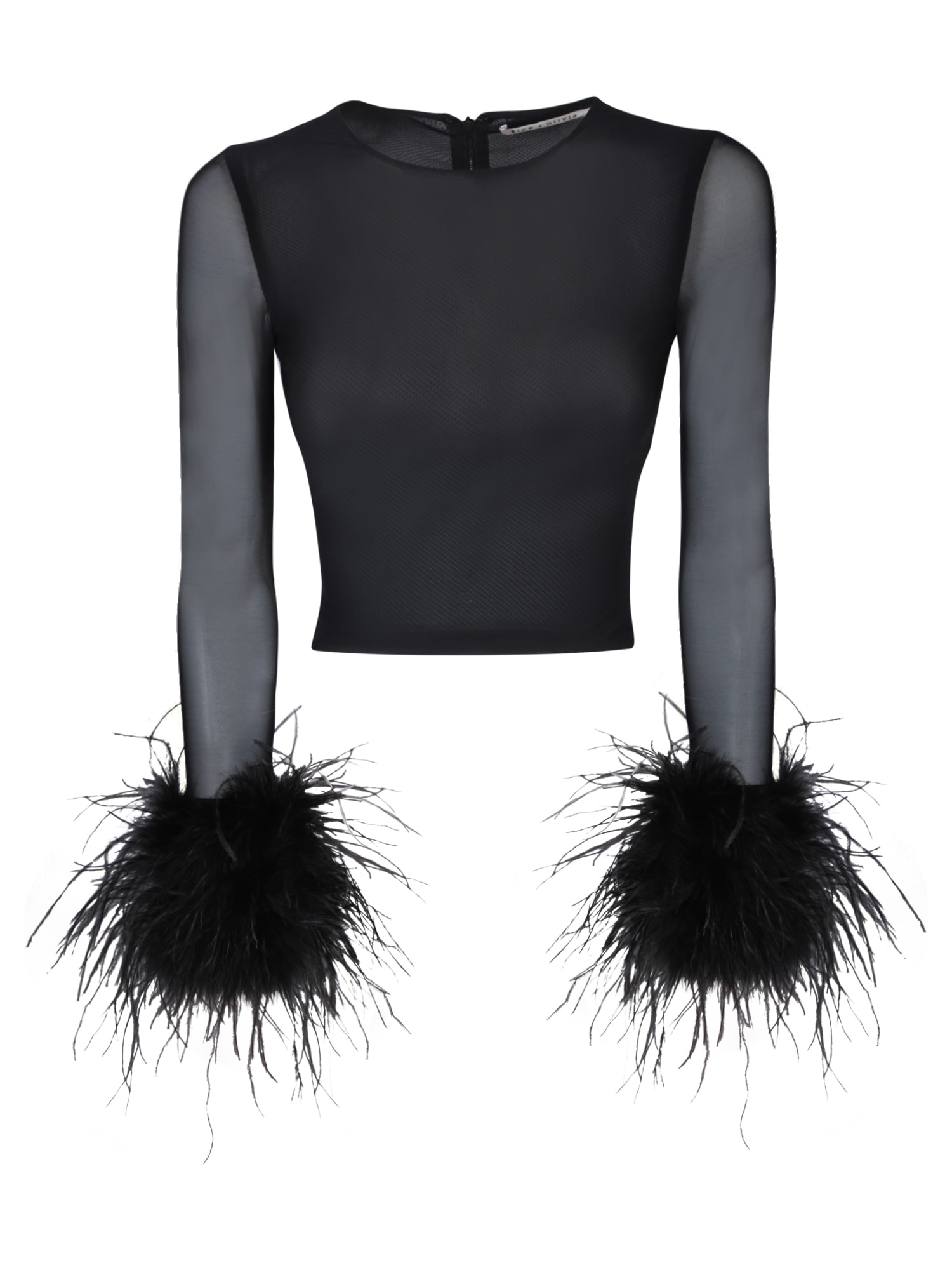 Shop Alice And Olivia Feather Mesh Top In Black