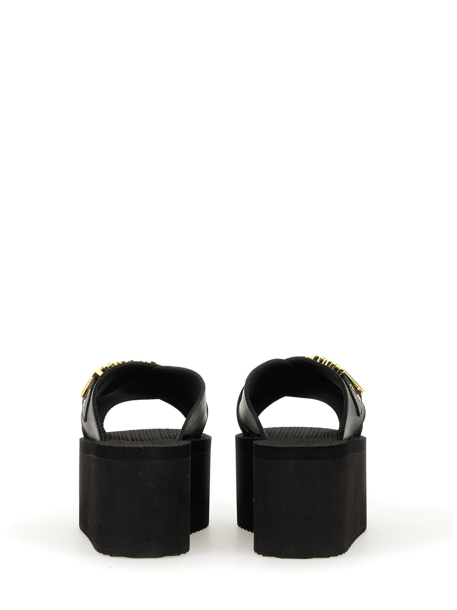 Shop Moschino Wedge Sandals In Black