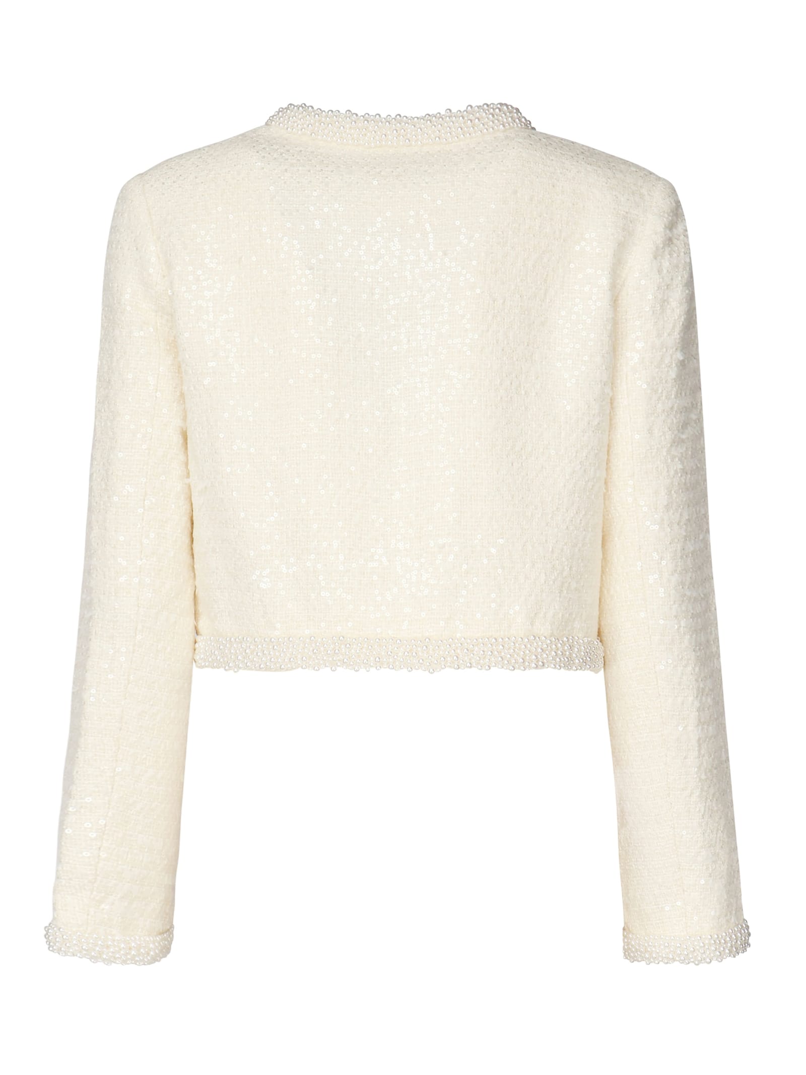 Shop Self-portrait Self Portrait Tweed Jacket With Shimmering Appliqués In White