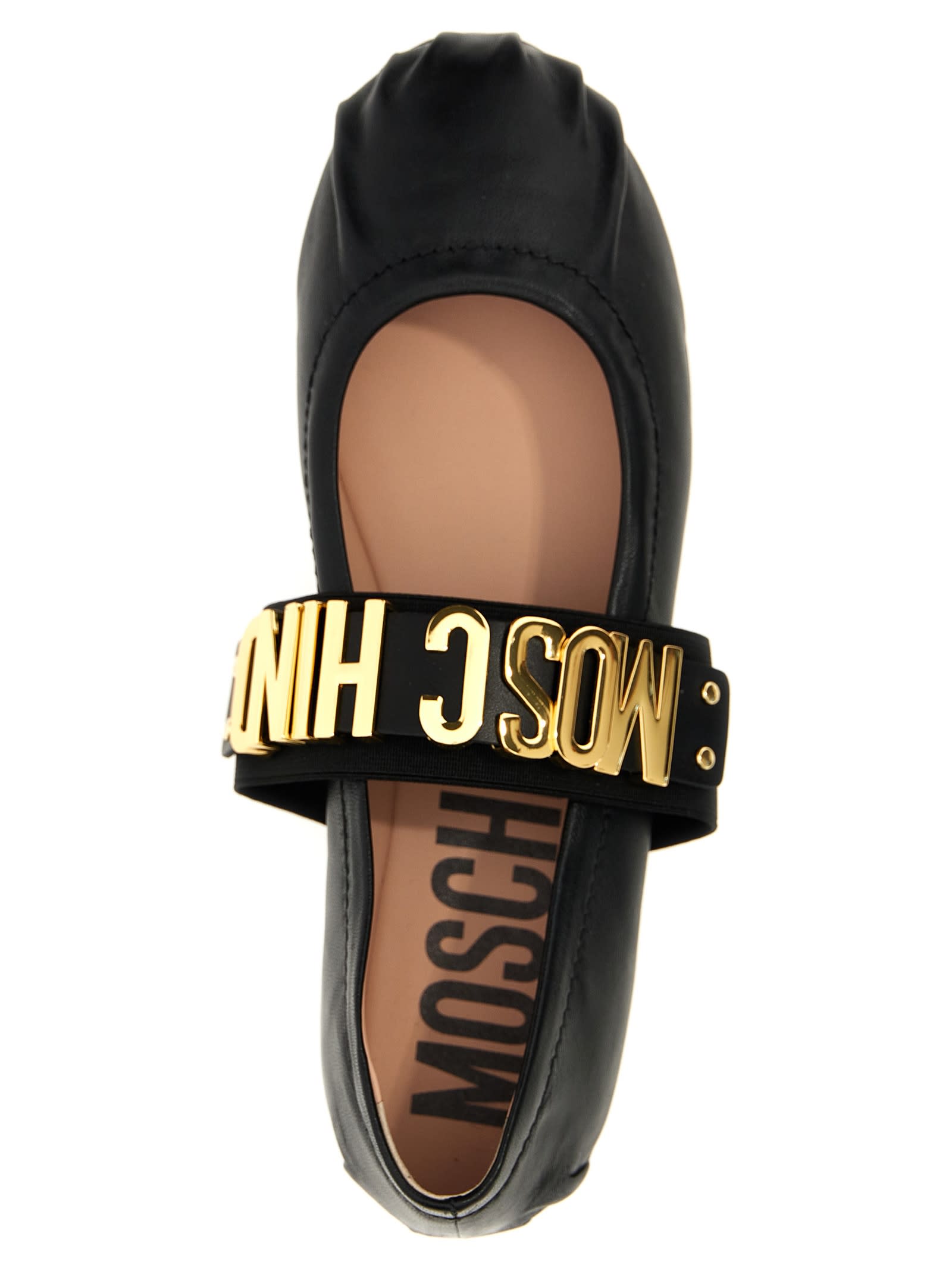 Shop Moschino Logo Ballet Flats In Black