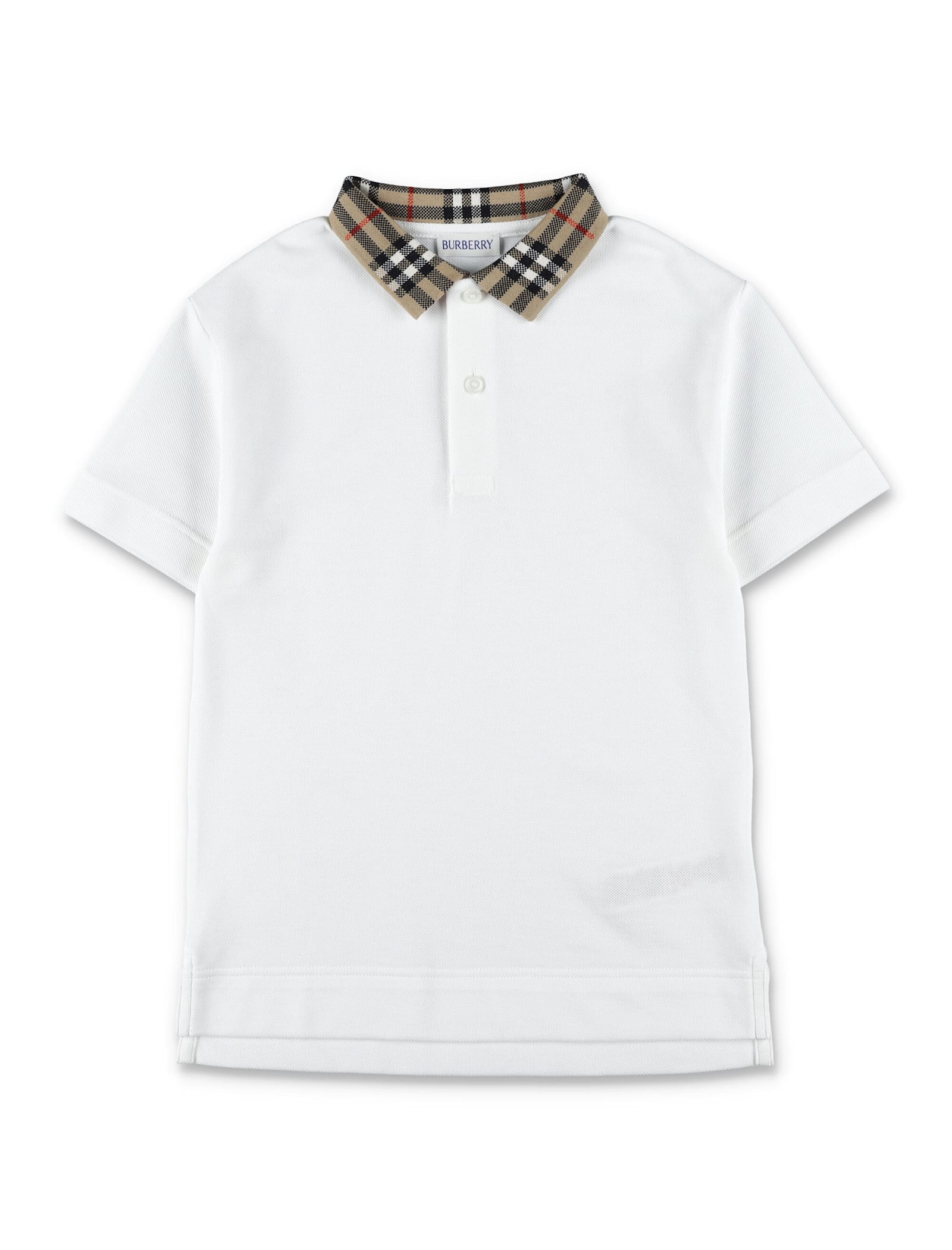 Burberry Boys White Check Polo Shirt In White