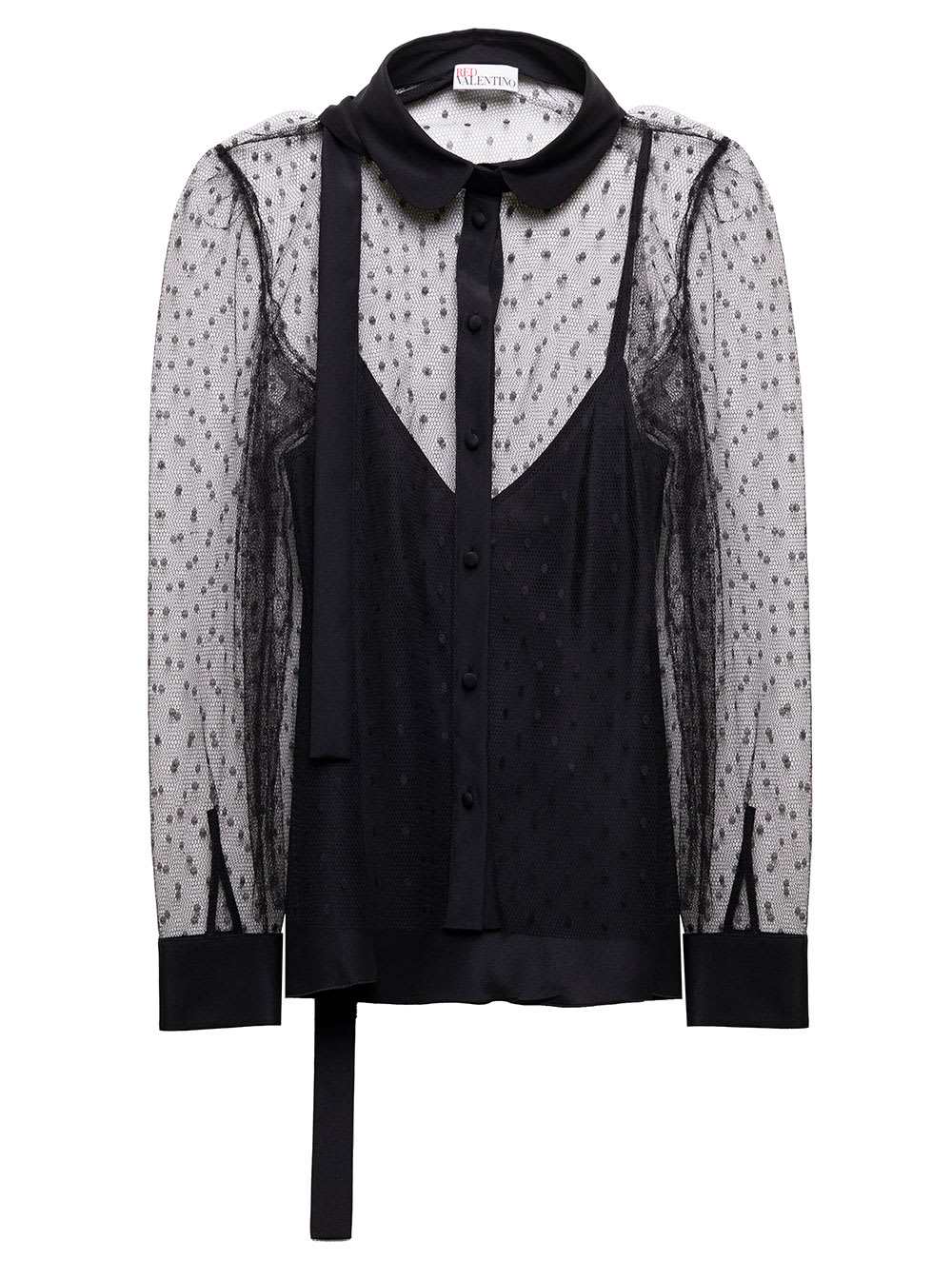 Red Valentino Womans Black Tulle Point Desprit Shirt