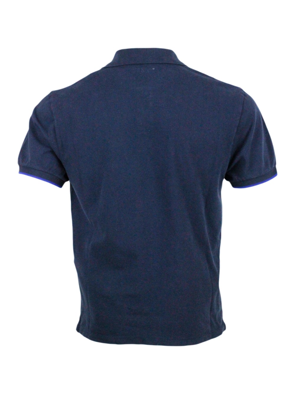Shop Jacob Cohen Three-button Short-sleeved Polo Shirt In Cotton Piquet With Logo On The Chest And Contrasting Color  In Blu